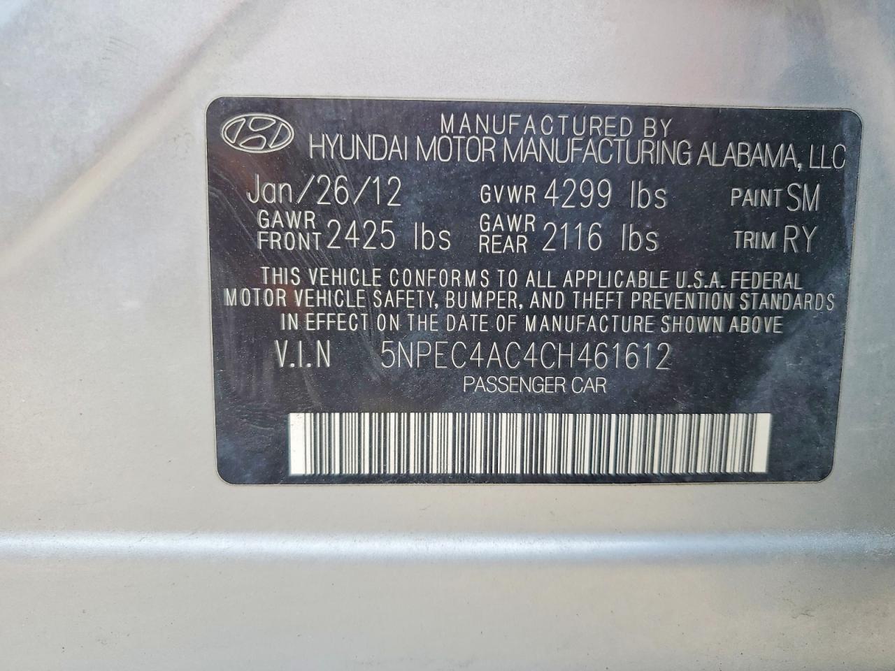 2012 Hyundai Sonata Limited Silver vin: 5NPEC4AC4CH461612