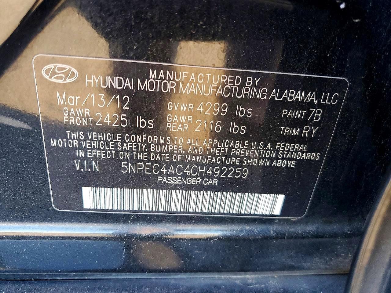 2012 Hyundai Sonata Limited Black vin: 5NPEC4AC4CH492259