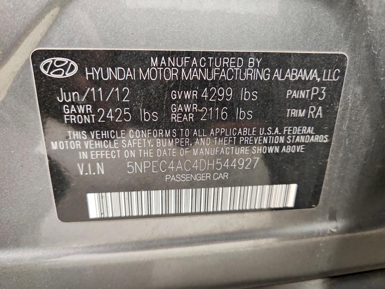 2013 Hyundai Sonata Se Gray vin: 5NPEC4AC4DH544927