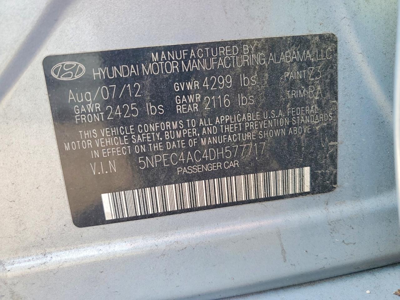 2013 Hyundai Sonata Limited Blue vin: 5NPEC4AC4DH577717