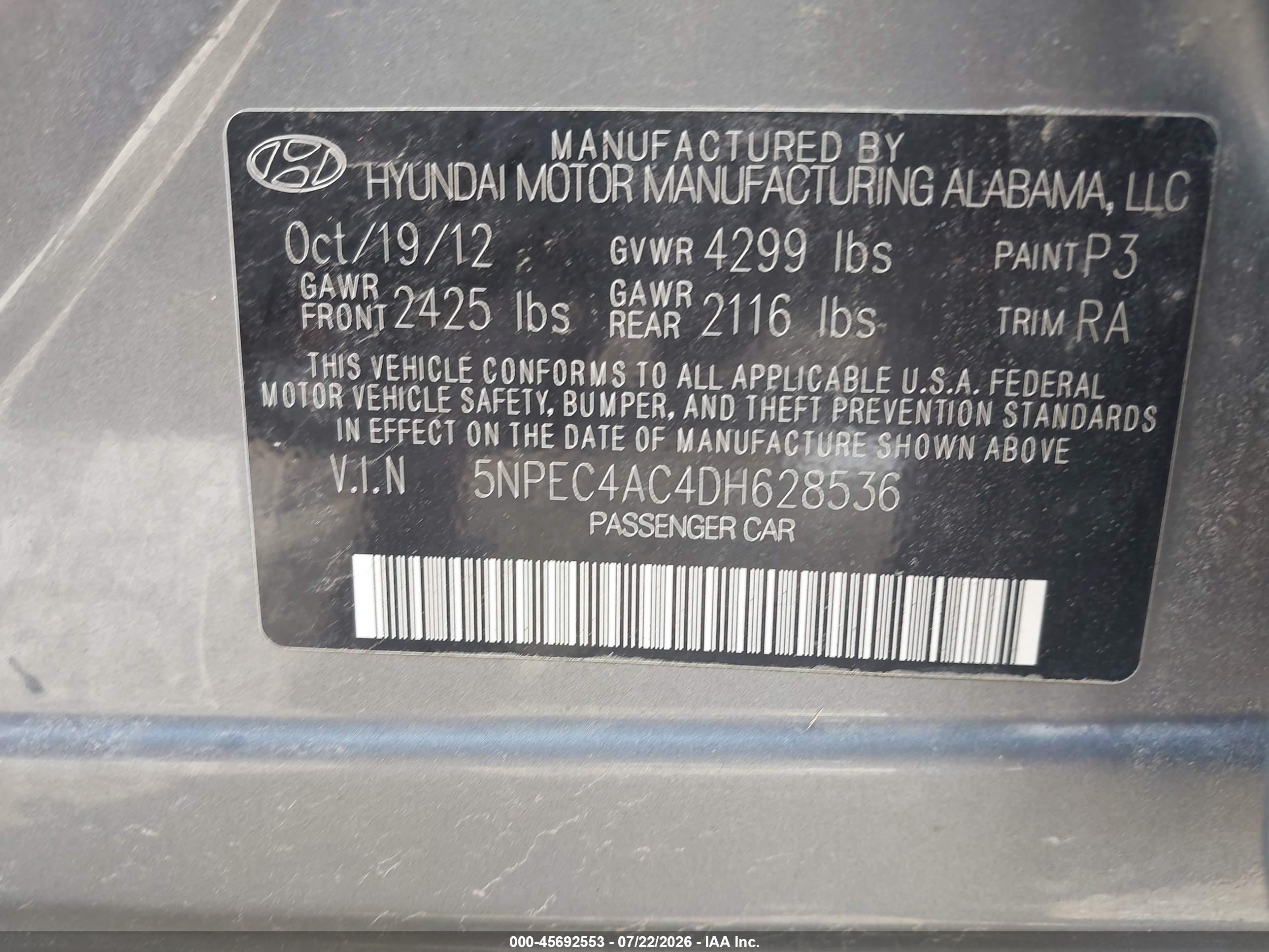 2013 Hyundai Sonata Limited Gray vin: 5NPEC4AC4DH628536