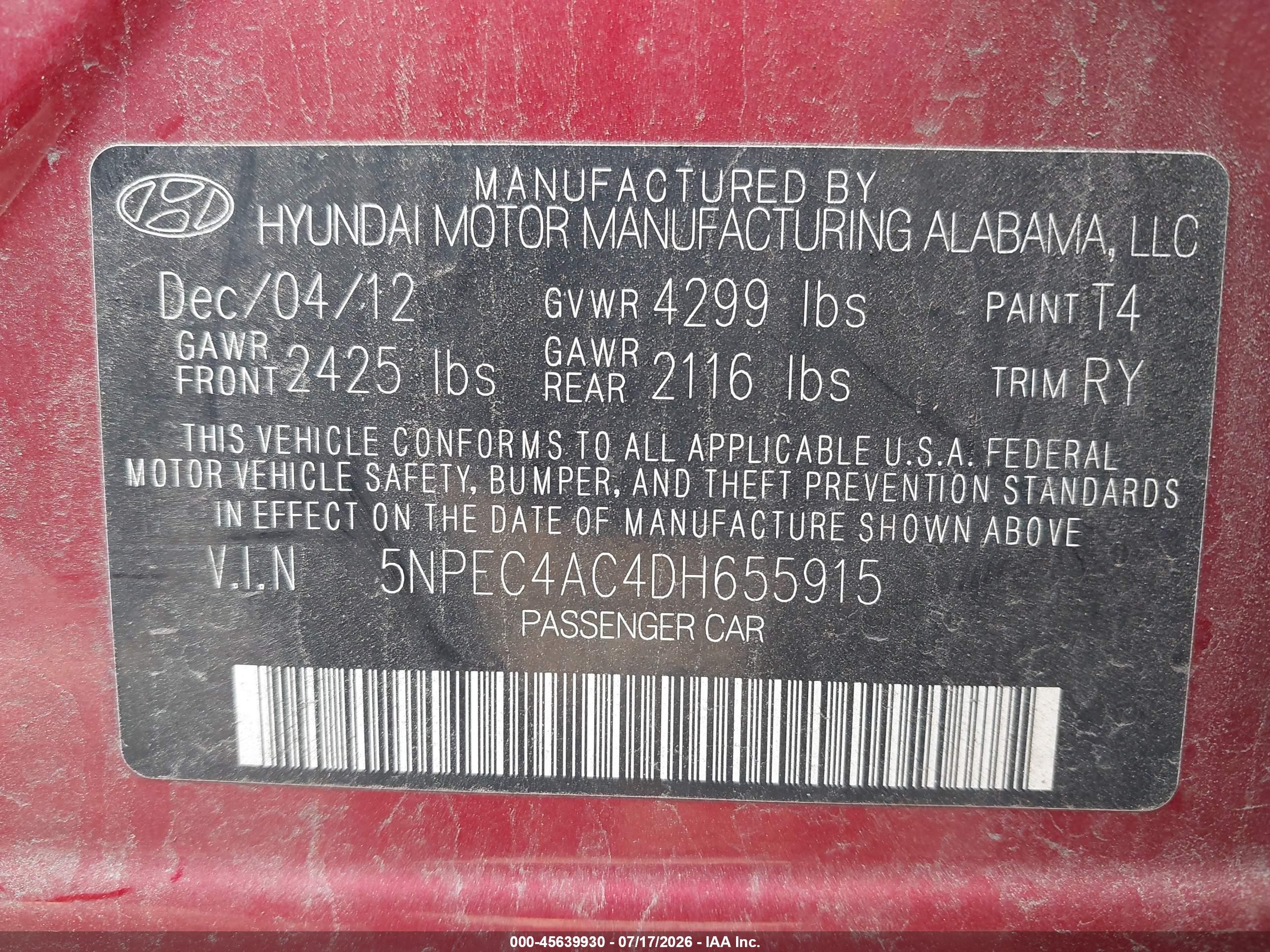 2013 Hyundai Sonata Se Red vin: 5NPEC4AC4DH655915