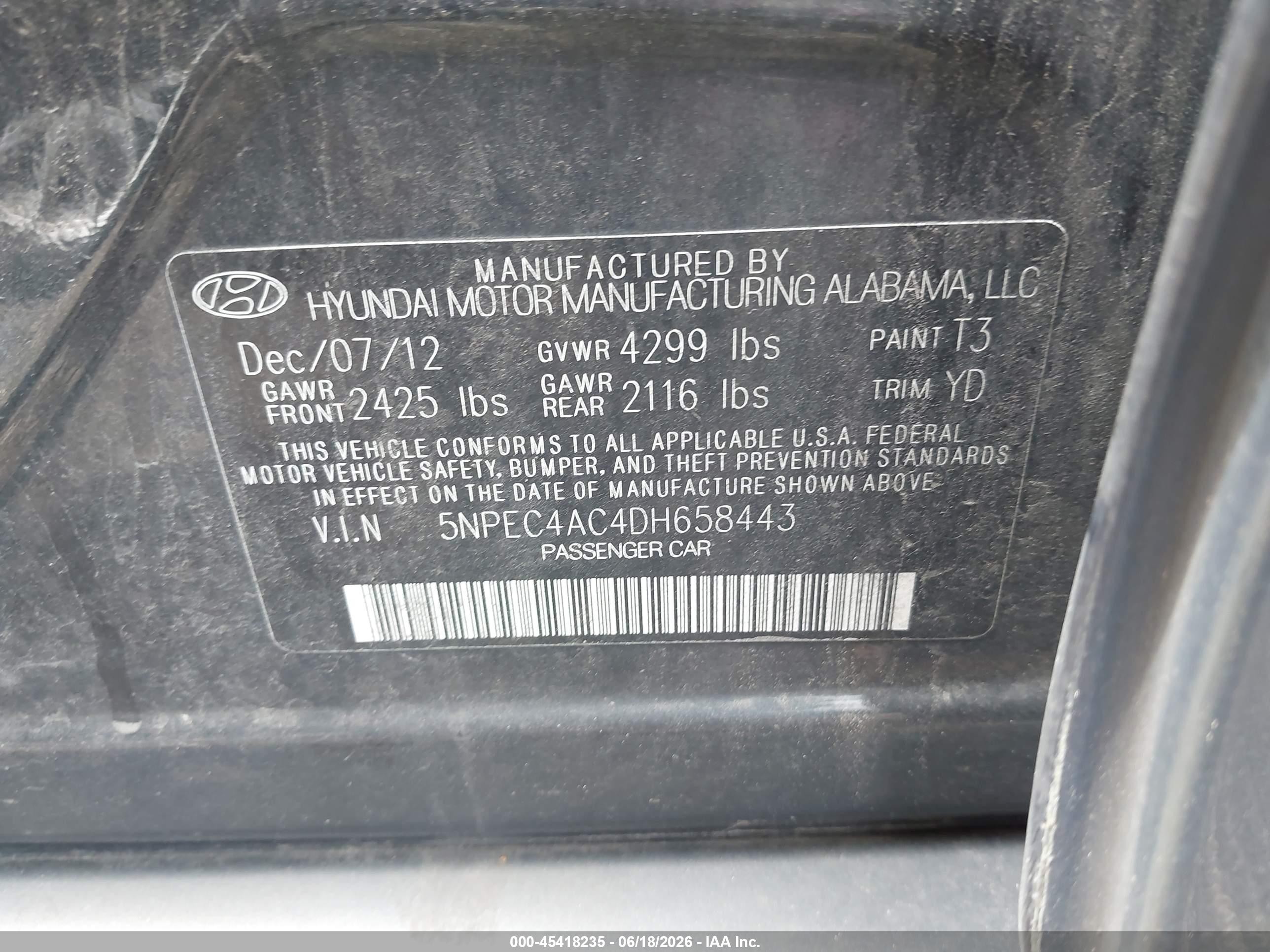 2013 Hyundai Sonata Limited Dark Blue vin: 5NPEC4AC4DH658443