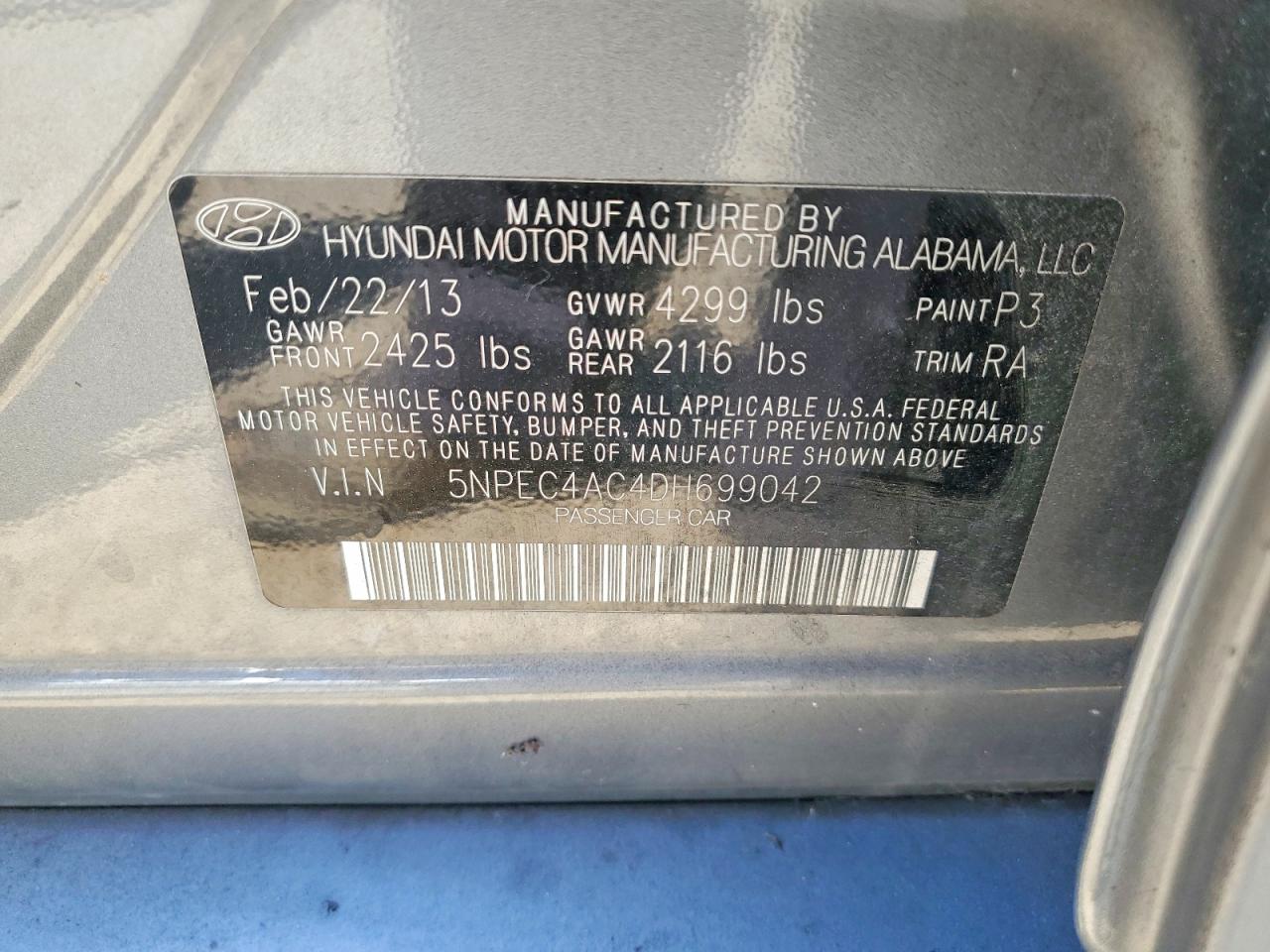 2013 Hyundai Sonata Limited Gray vin: 5NPEC4AC4DH699042