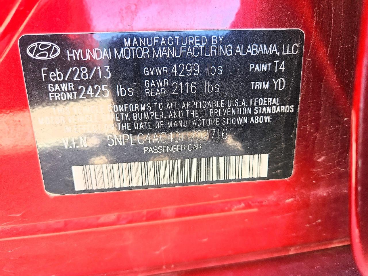 2013 Hyundai Sonata Limited Red vin: 5NPEC4AC4DH702716