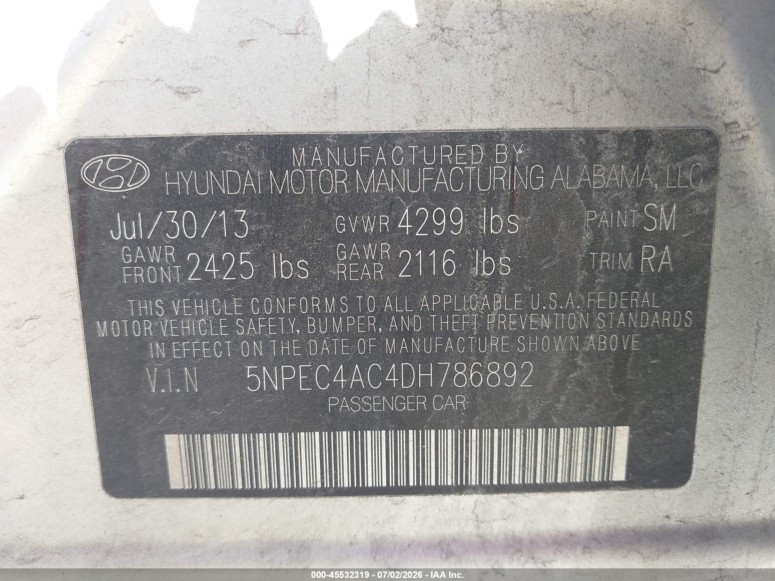 2013 Hyundai Sonata Se Silver vin: 5NPEC4AC4DH786892