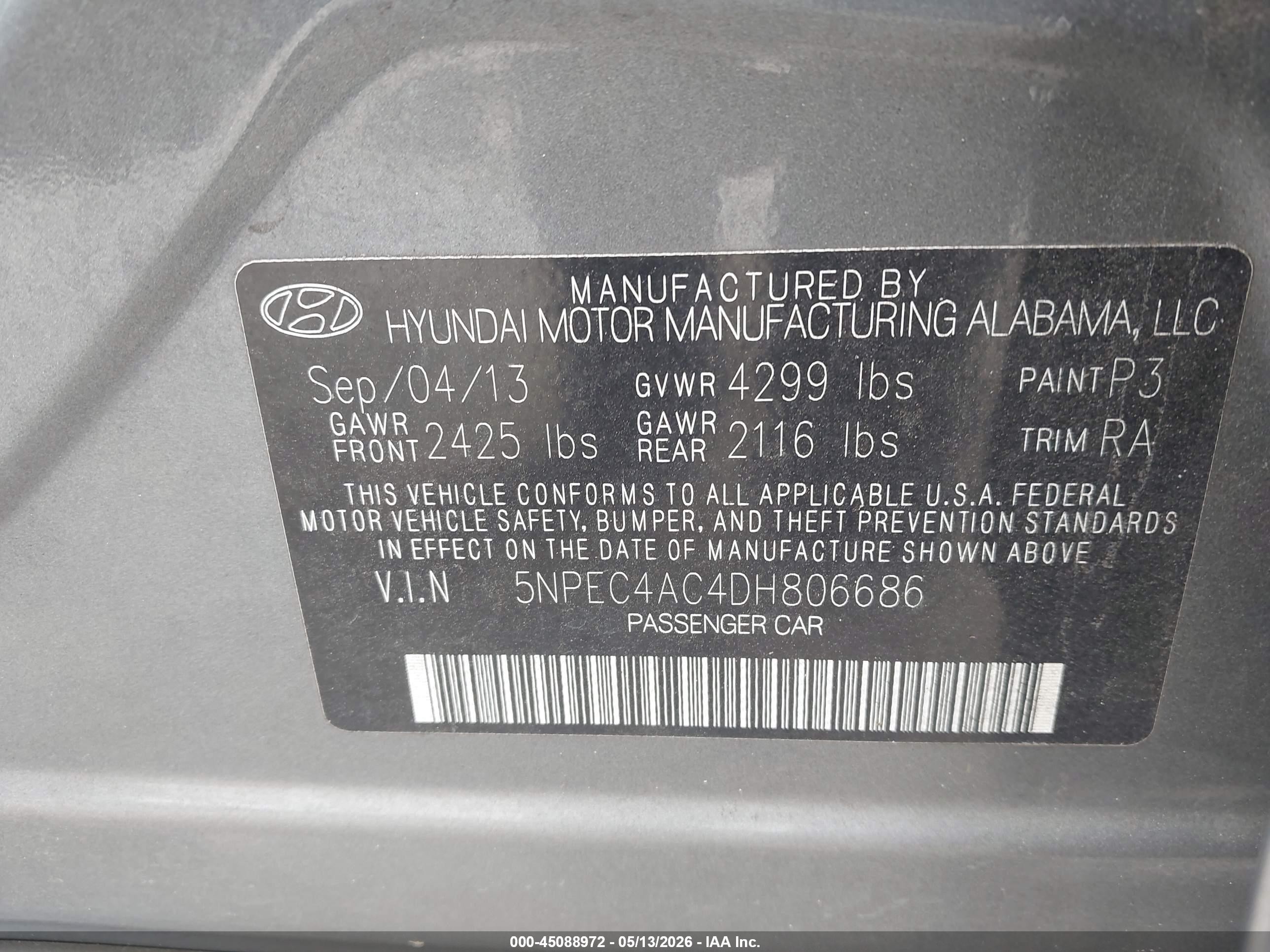 2013 Hyundai Sonata Limited Gray vin: 5NPEC4AC4DH806686