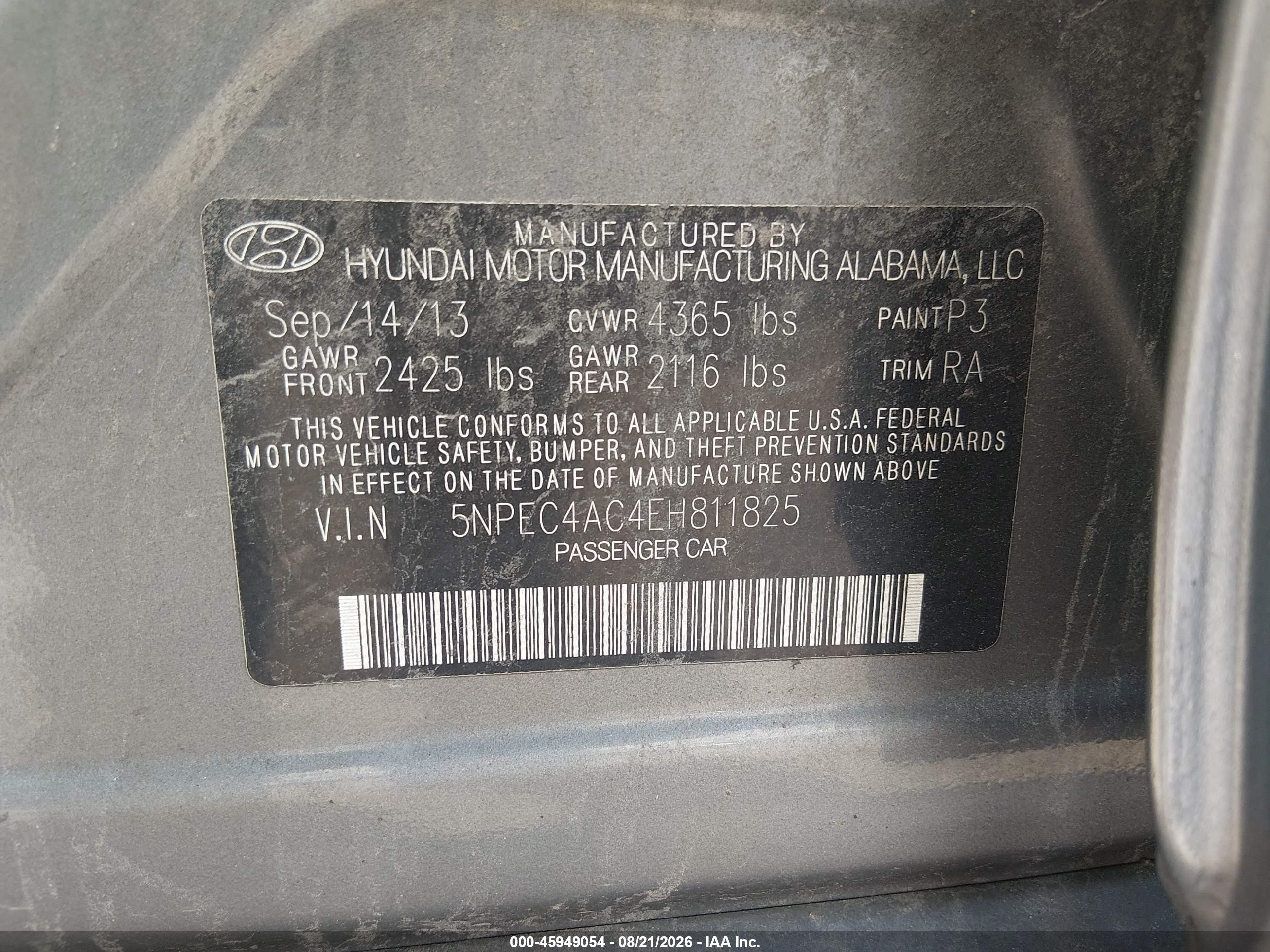 2014 Hyundai Sonata Se Silver vin: 5NPEC4AC4EH811825