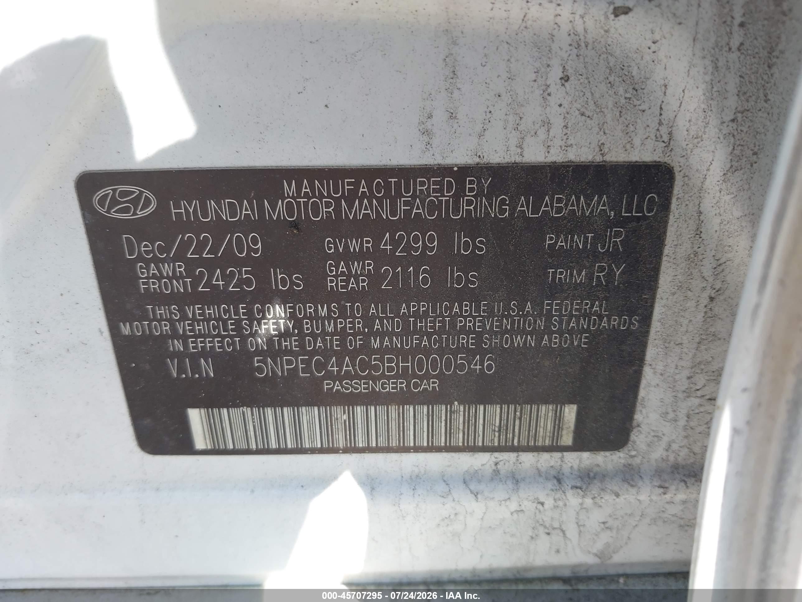 2011 Hyundai Sonata Limited White vin: 5NPEC4AC5BH000546