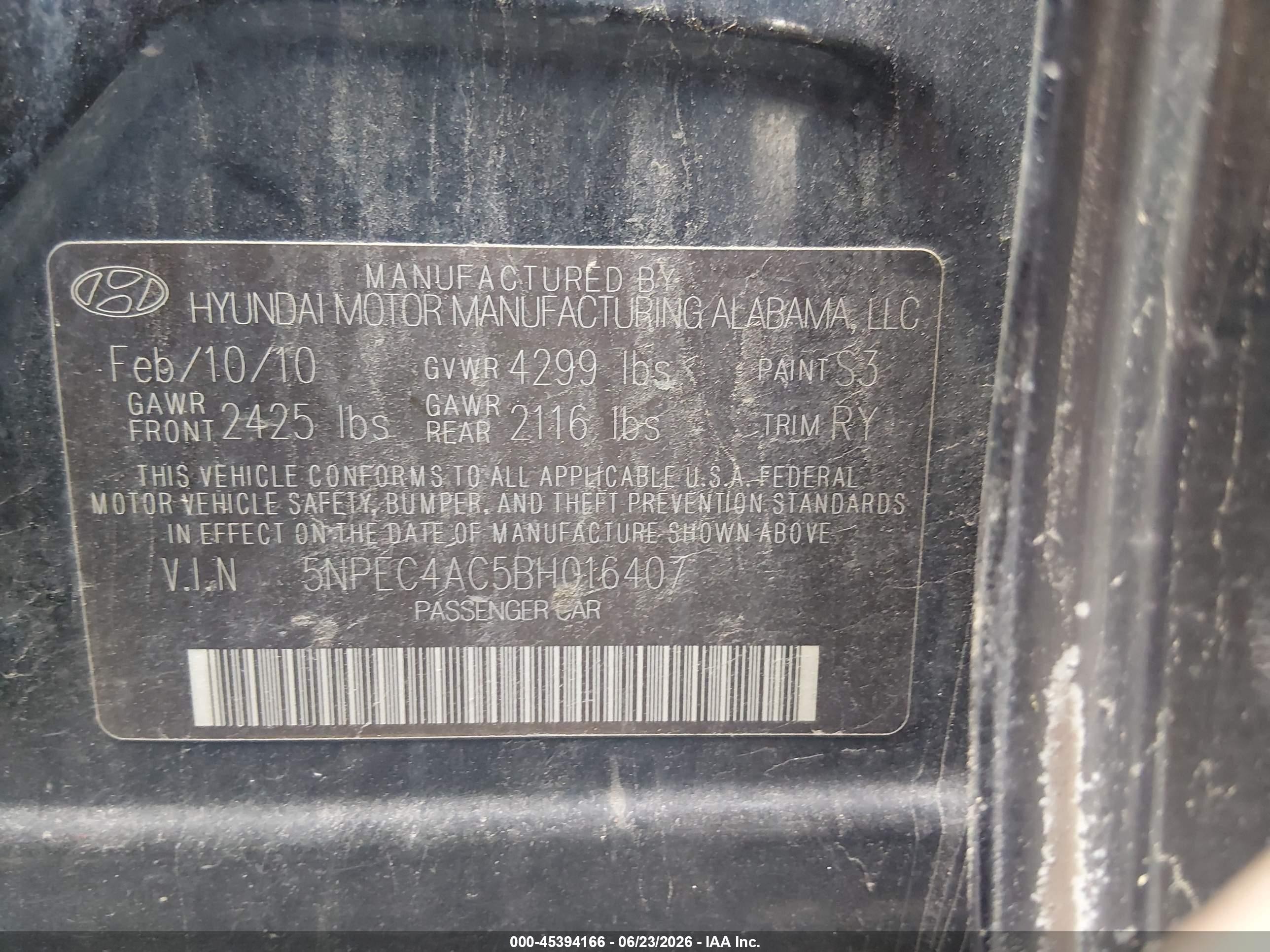 2011 Hyundai Sonata Limited Black vin: 5NPEC4AC5BH016407