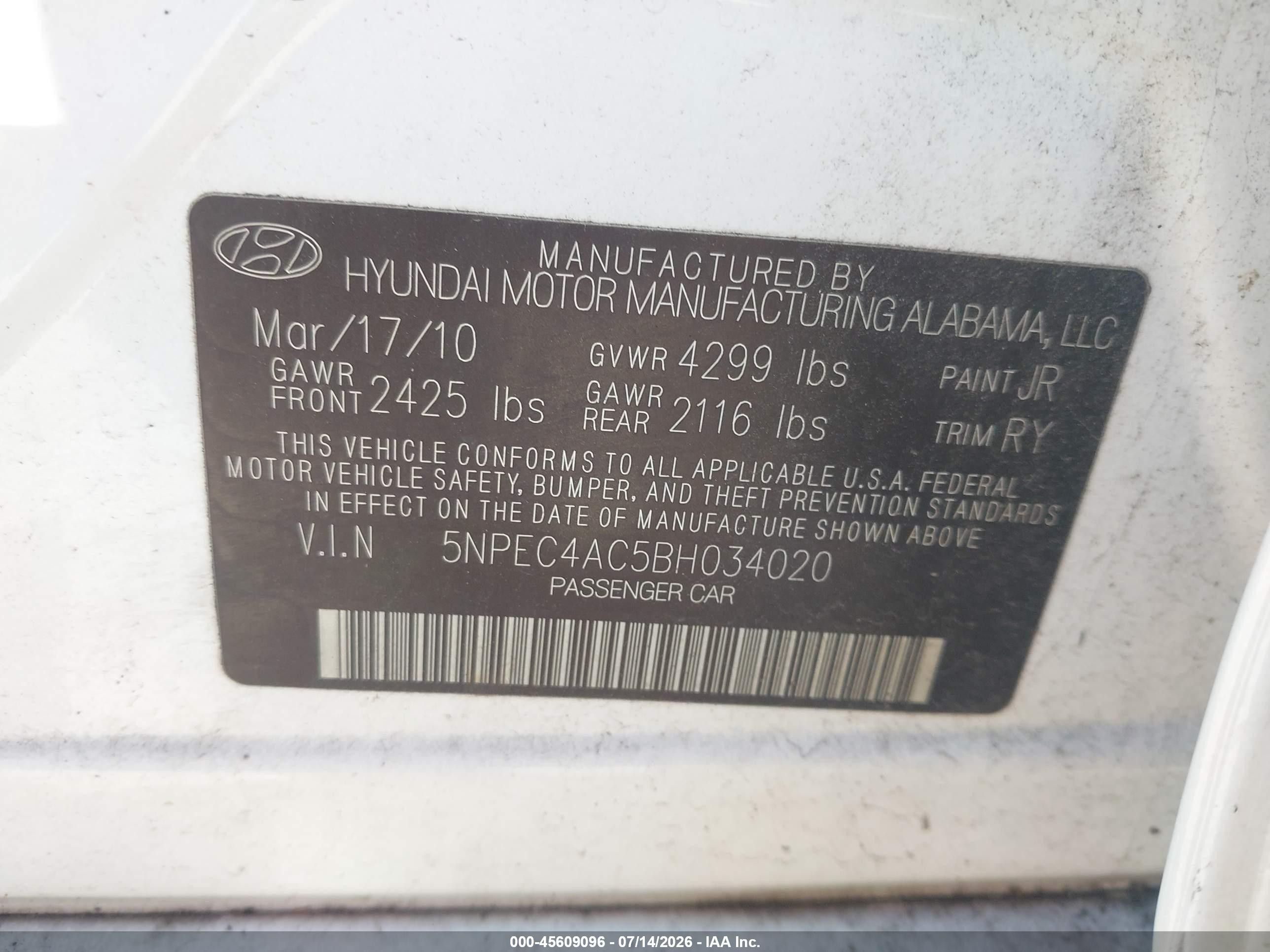 2011 Hyundai Sonata Limited White vin: 5NPEC4AC5BH034020