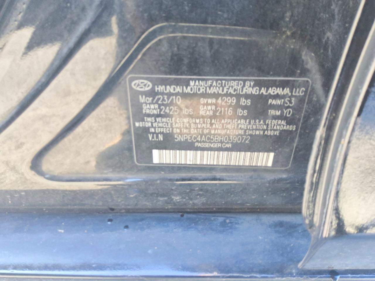 2011 Hyundai Sonata Limited Black vin: 5NPEC4AC5BH039072