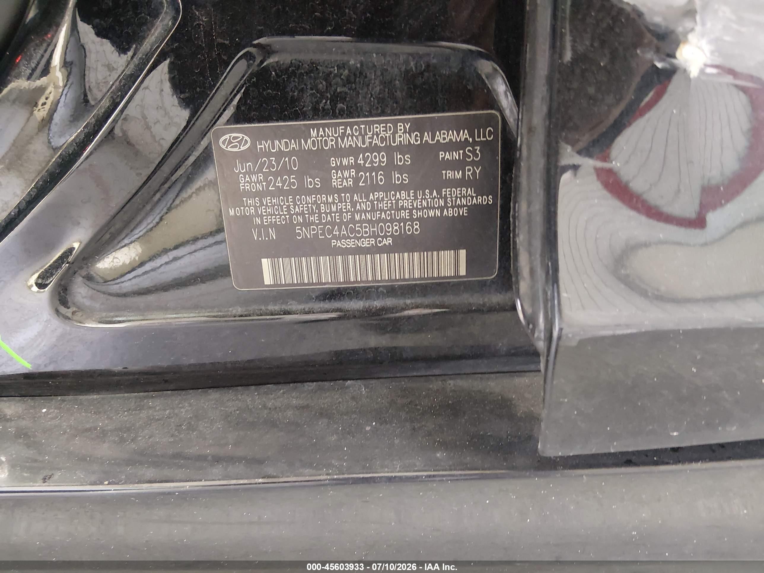 2011 Hyundai Sonata Se Черный vin: 5NPEC4AC5BH098168
