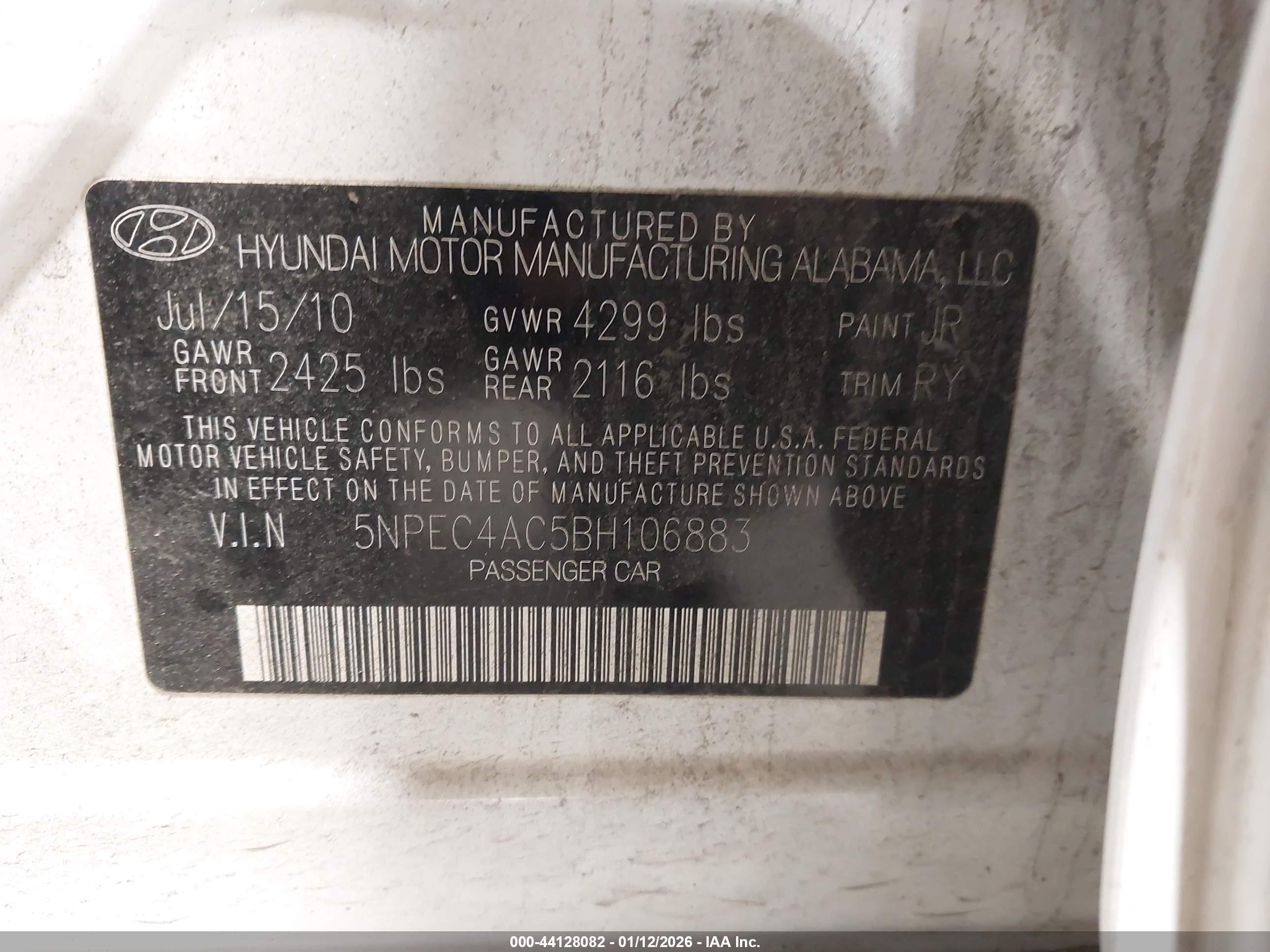 2011 Hyundai Sonata Se/limited White vin: 5NPEC4AC5BH106883