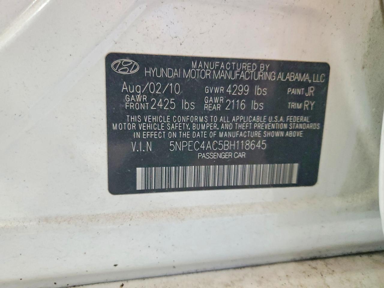 2011 Hyundai Sonata Limited White vin: 5NPEC4AC5BH118645
