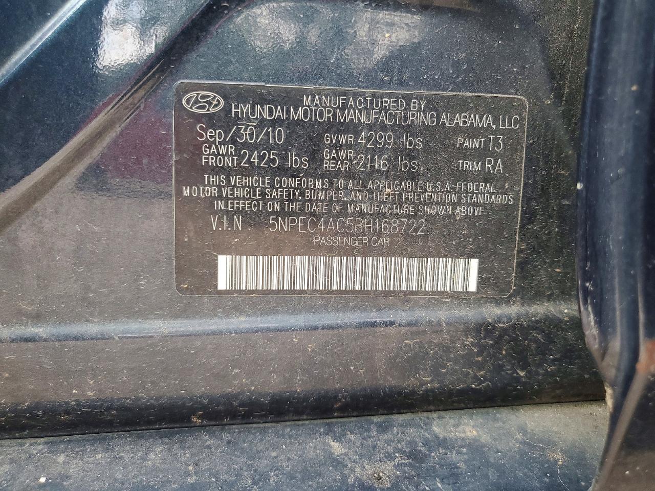2011 Hyundai Sonata Limited Blue vin: 5NPEC4AC5BH168722