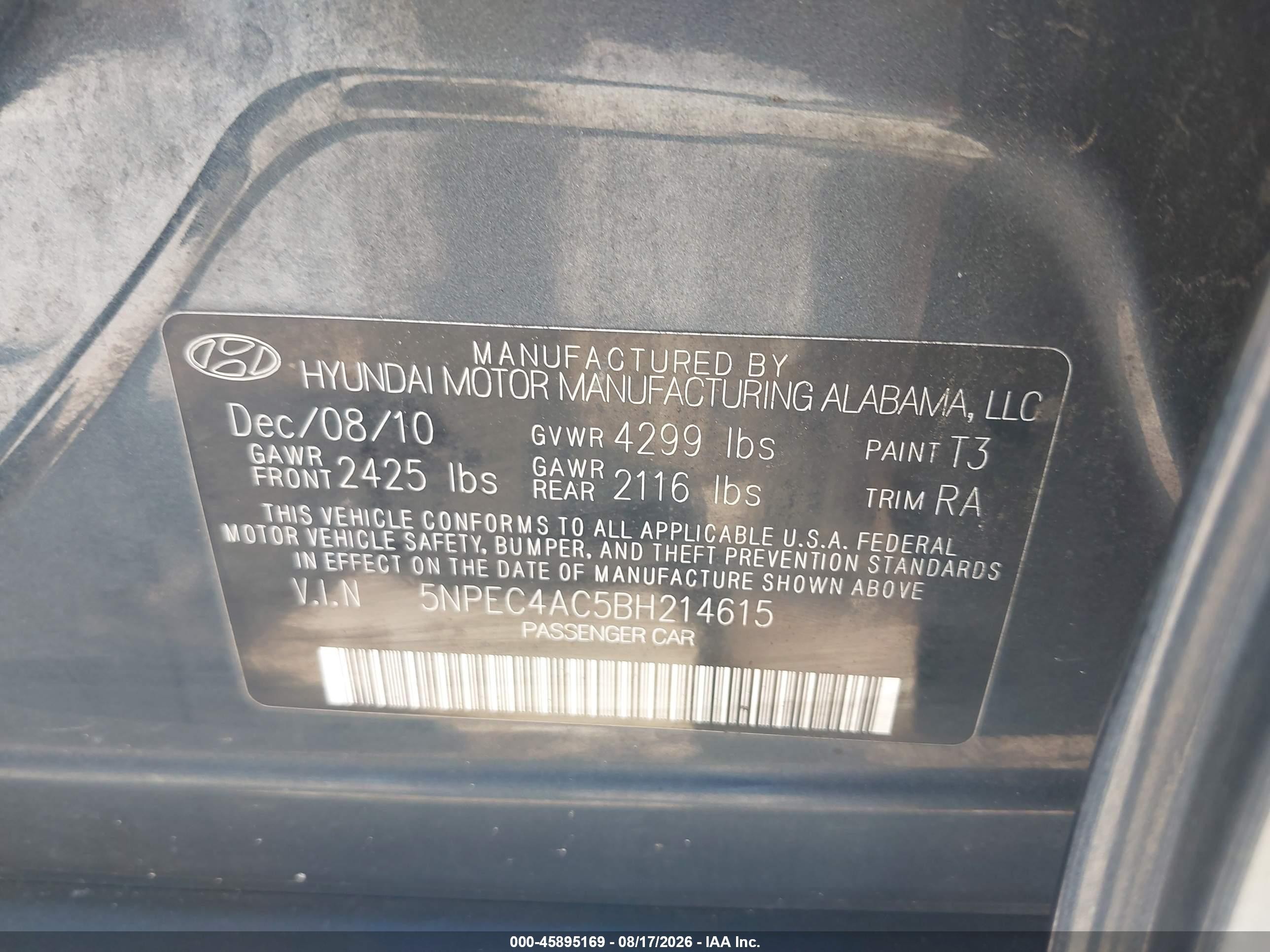 2011 Hyundai Sonata Se Gray vin: 5NPEC4AC5BH214615