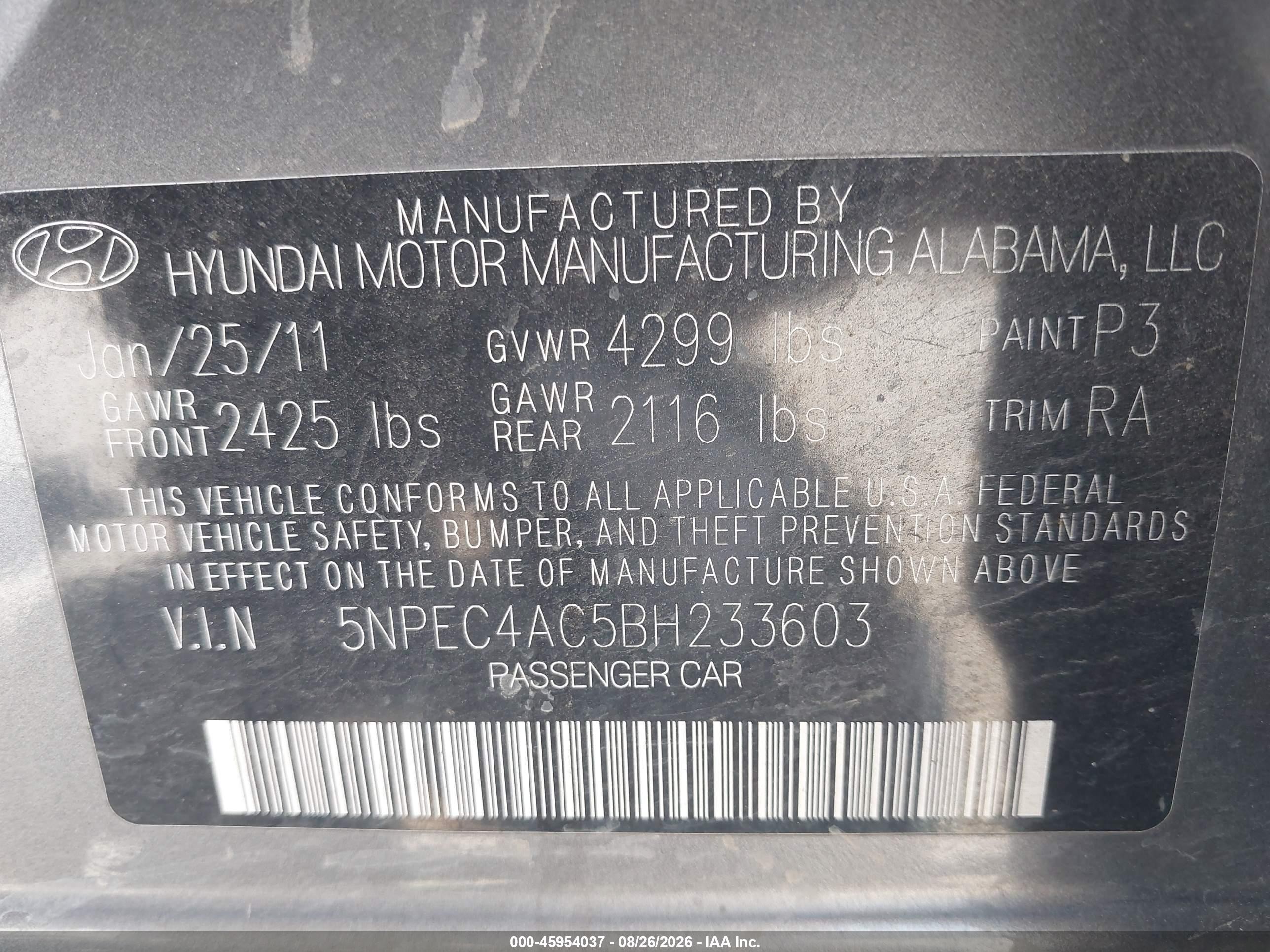 2011 Hyundai Sonata Limited Gray vin: 5NPEC4AC5BH233603