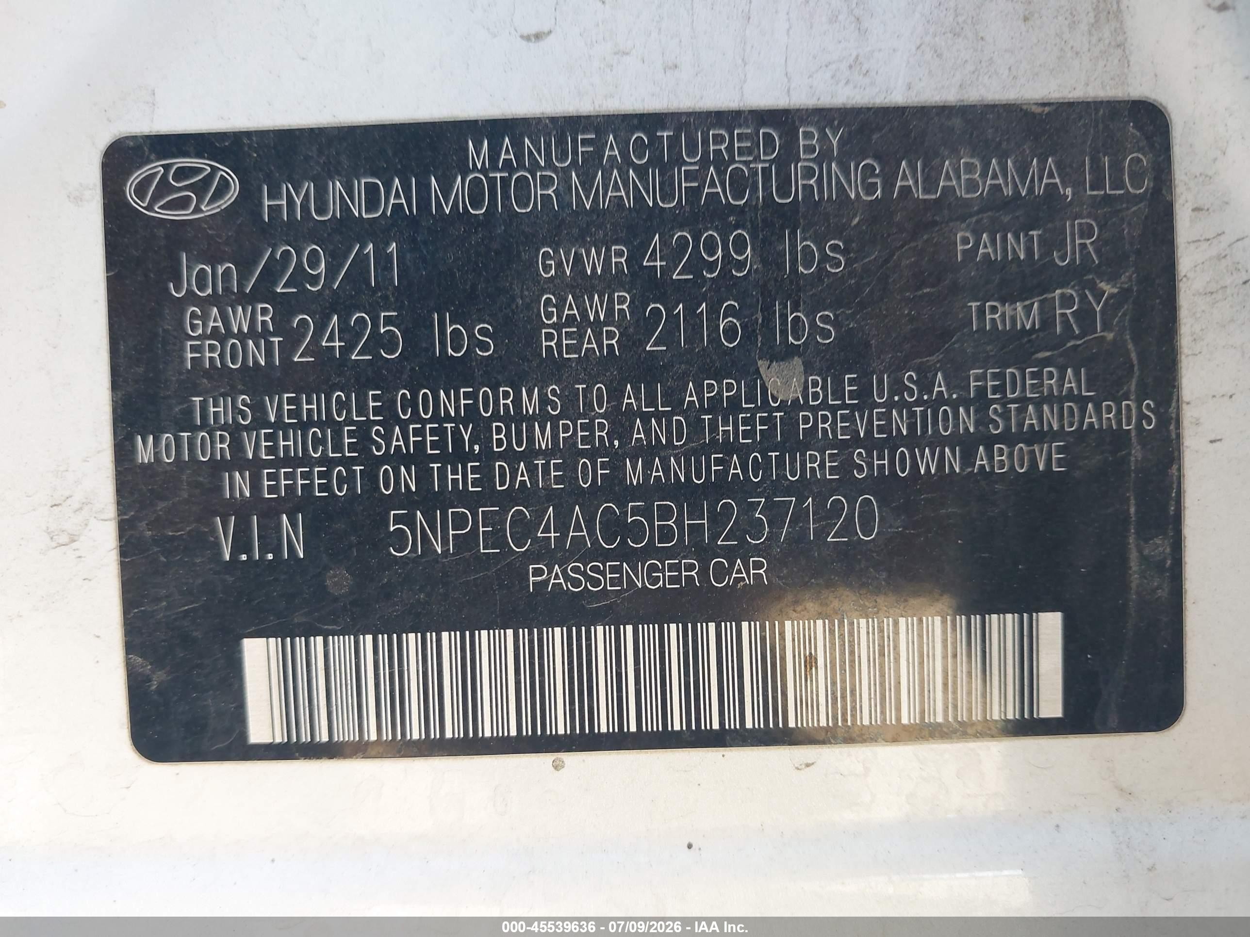 2011 Hyundai Sonata Limited White vin: 5NPEC4AC5BH237120