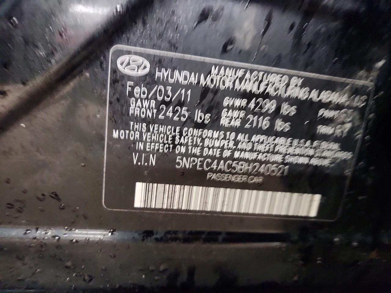 2011 Hyundai Sonata Se Black vin: 5NPEC4AC5BH240521