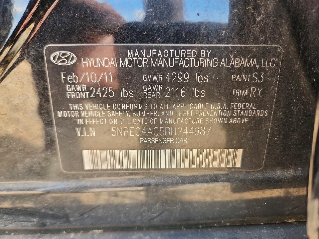 2011 Hyundai Sonata Limited Black vin: 5NPEC4AC5BH244987