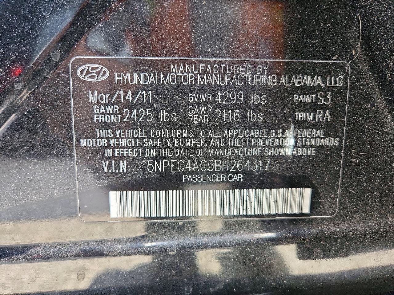 2011 Hyundai Sonata Limited Black vin: 5NPEC4AC5BH264317