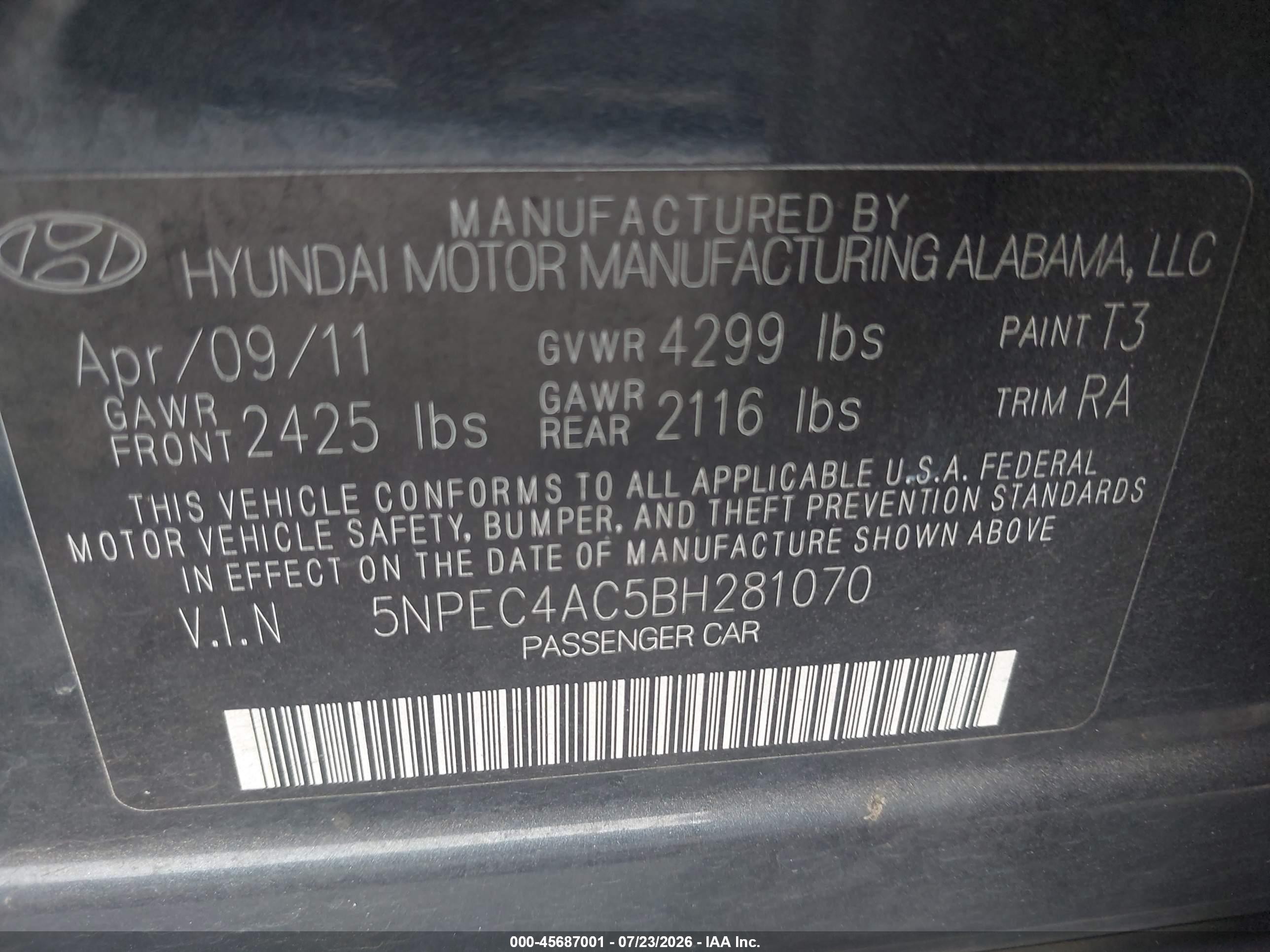 2011 Hyundai Sonata Se Black vin: 5NPEC4AC5BH281070