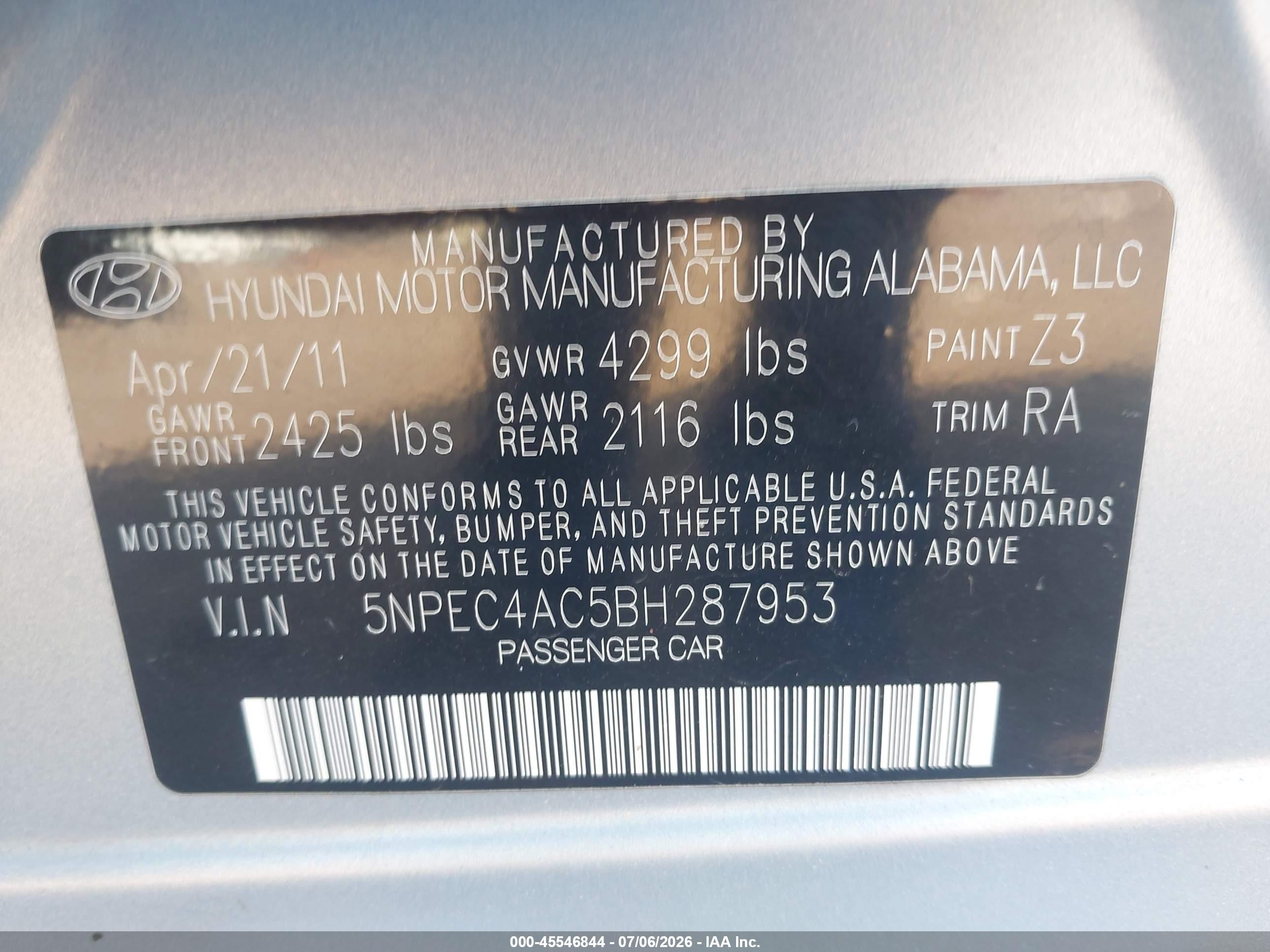 2011 Hyundai Sonata Limited Champagne vin: 5NPEC4AC5BH287953