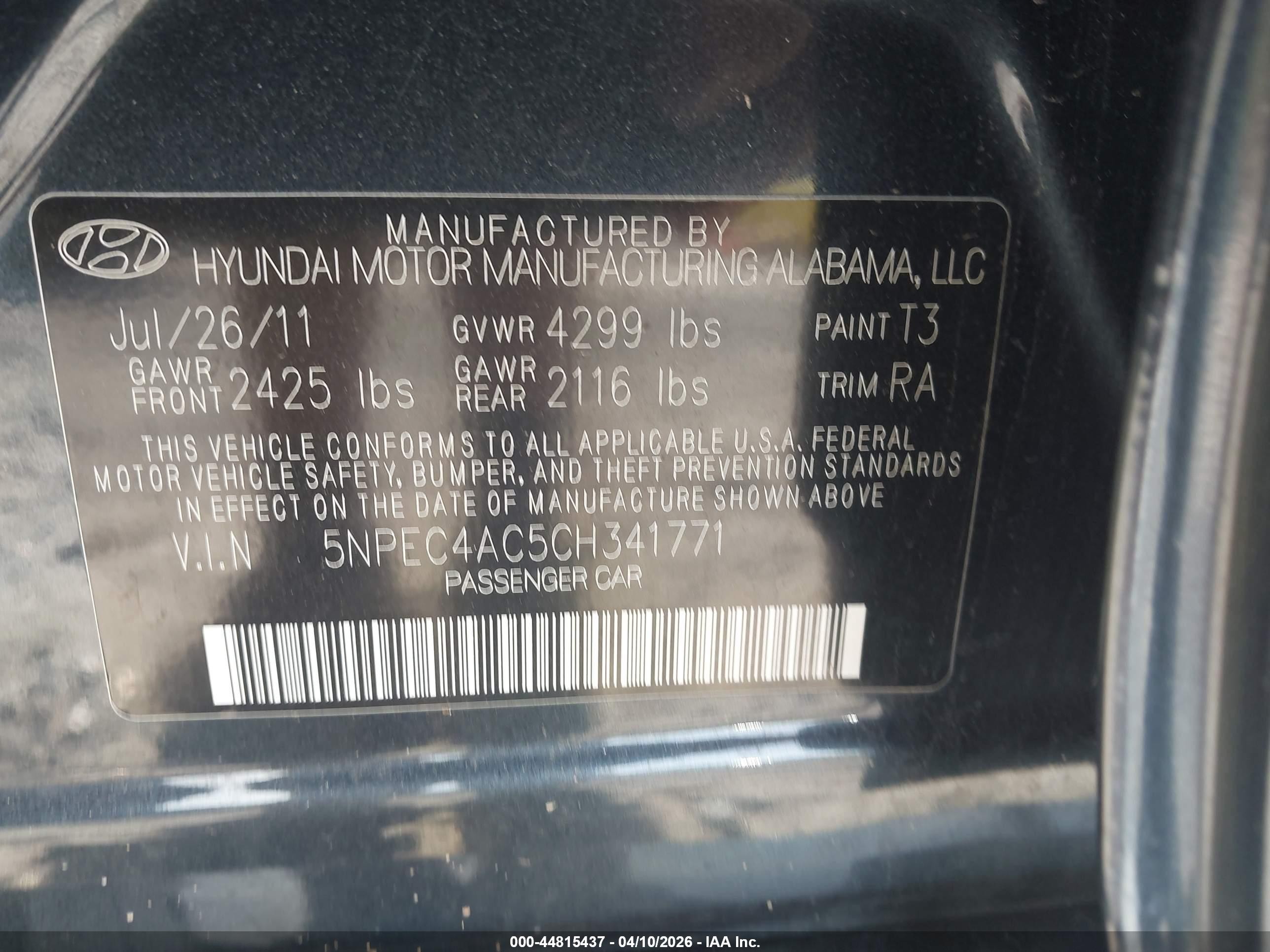 2012 Hyundai Sonata Se Gray vin: 5NPEC4AC5CH341771