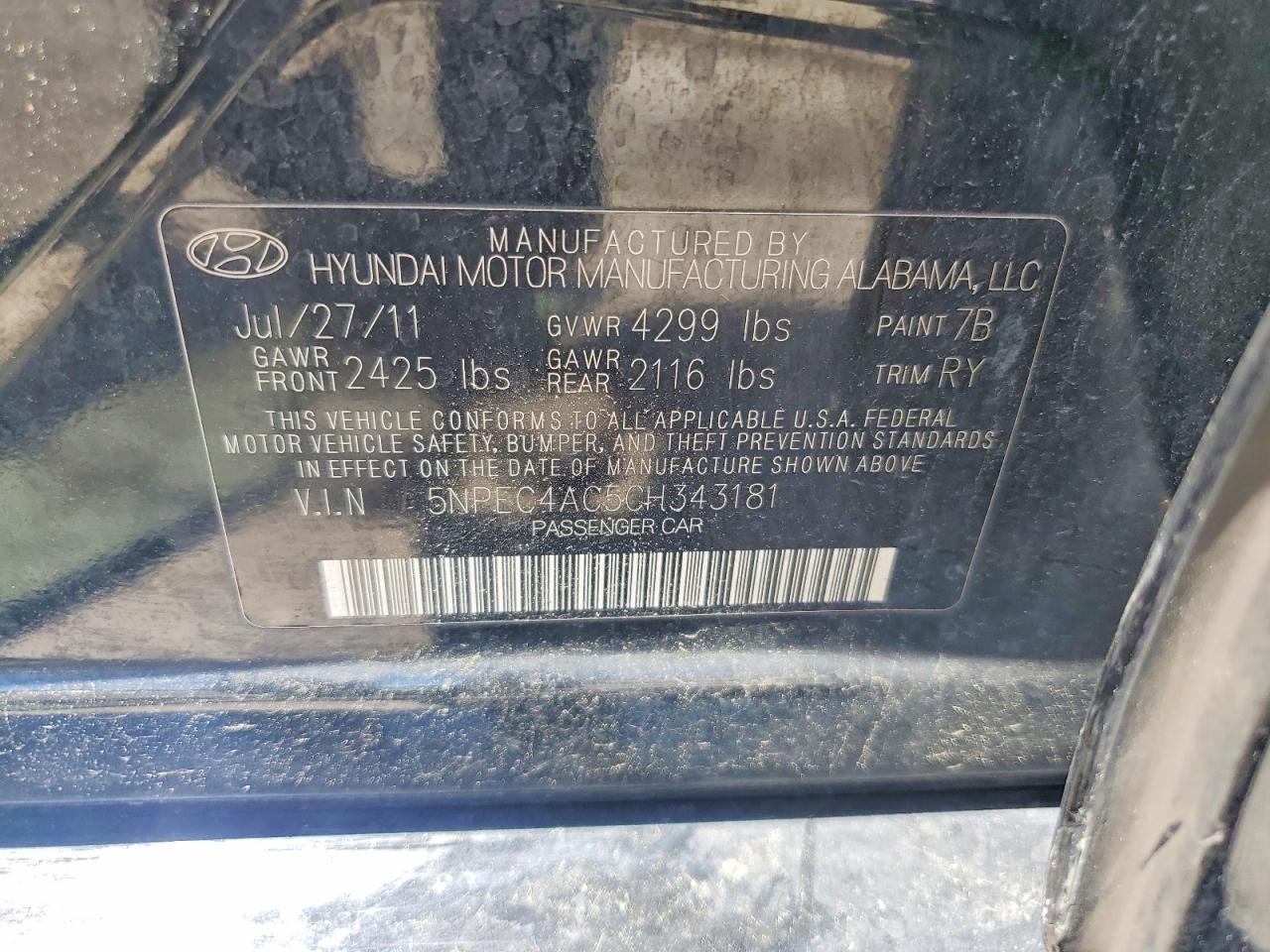2012 Hyundai Sonata Limited Black vin: 5NPEC4AC5CH343181