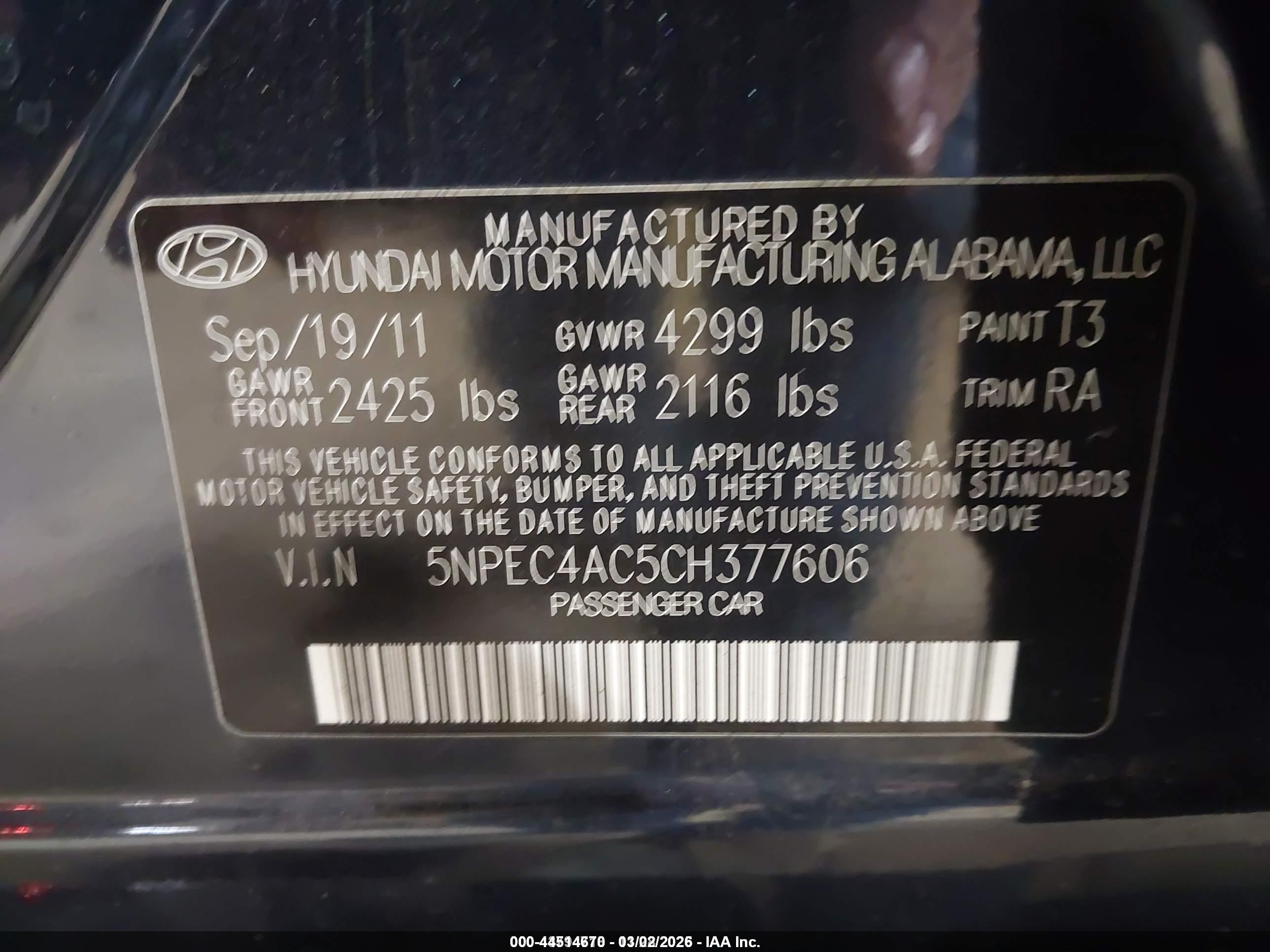 2012 Hyundai Sonata Limited Blue vin: 5NPEC4AC5CH377606