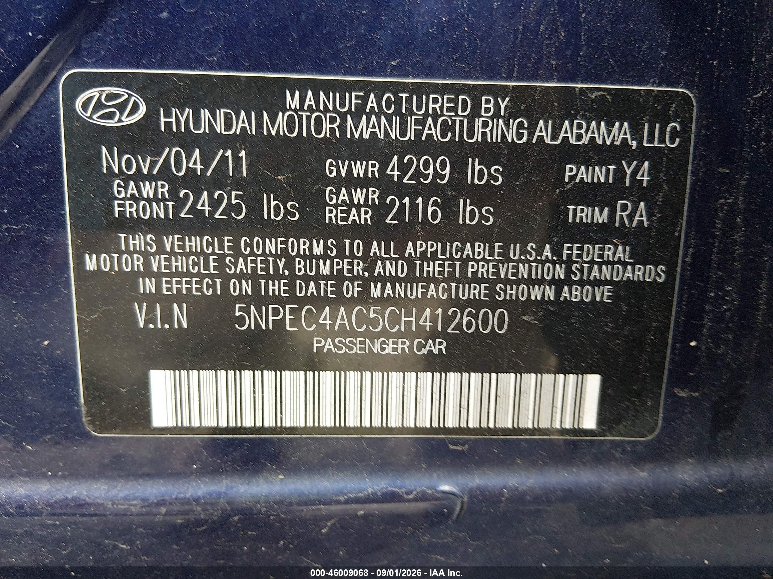 2012 Hyundai Sonata Se Blue vin: 5NPEC4AC5CH412600
