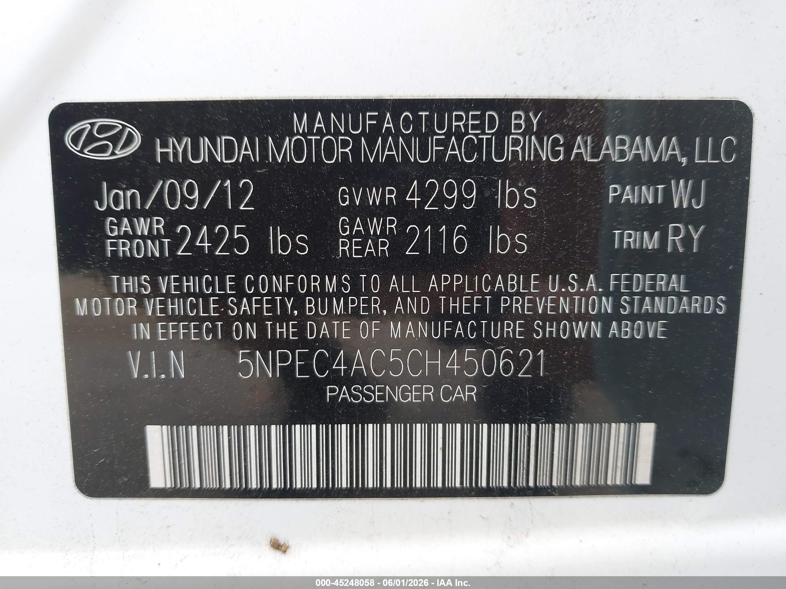2012 Hyundai Sonata Limited White vin: 5NPEC4AC5CH450621