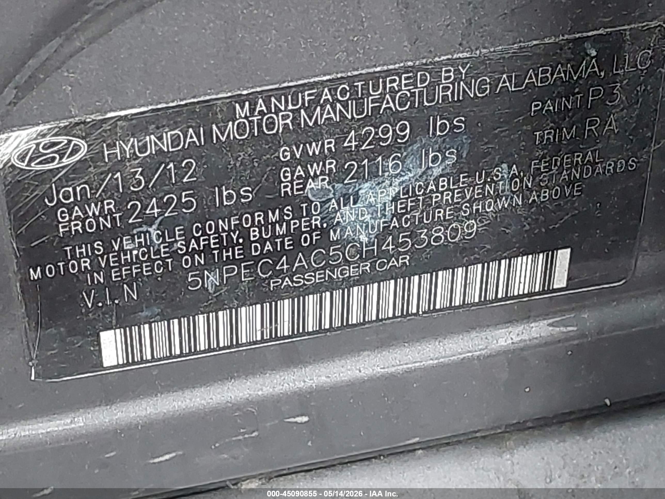 2012 Hyundai Sonata Se Gray vin: 5NPEC4AC5CH453809