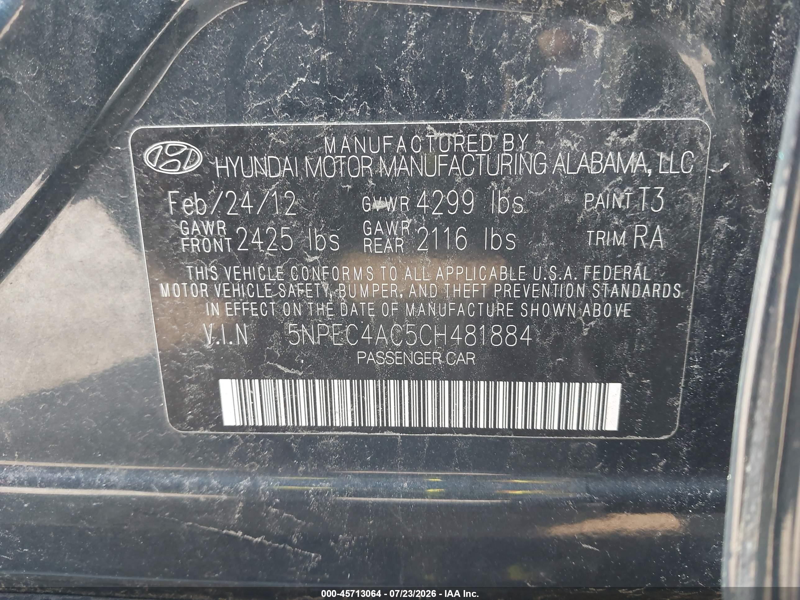 2012 Hyundai Sonata Limited Blue vin: 5NPEC4AC5CH481884