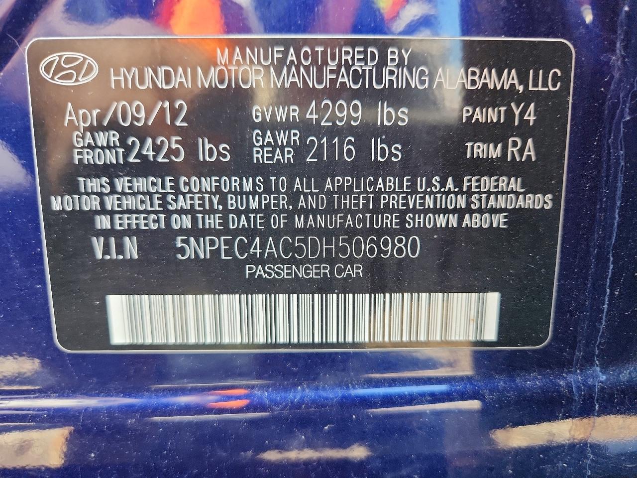 2013 Hyundai Sonata Se Blue vin: 5NPEC4AC5DH506980