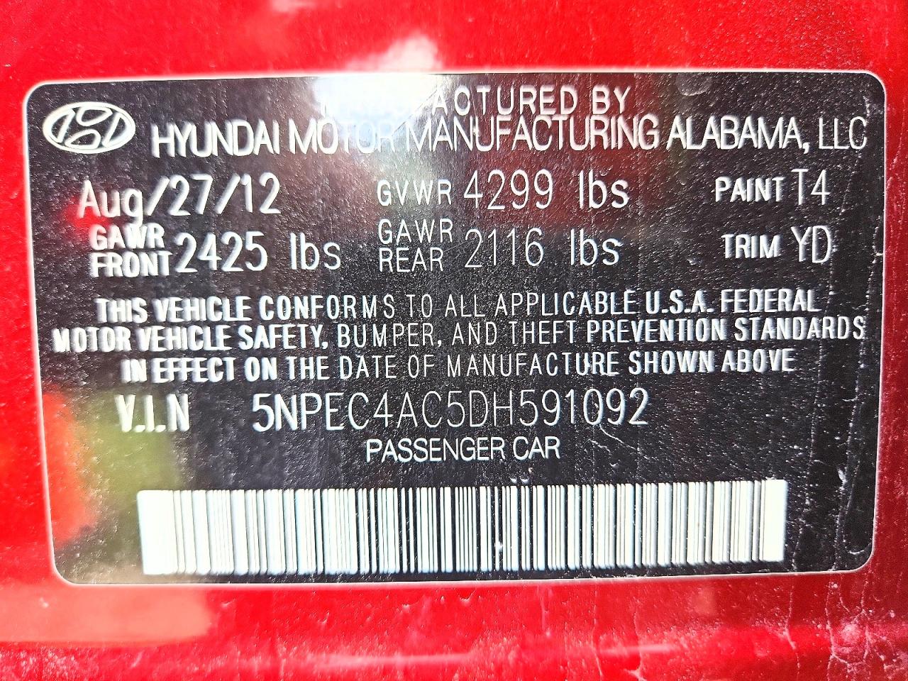 2013 Hyundai Sonata Limited Red vin: 5NPEC4AC5DH591092
