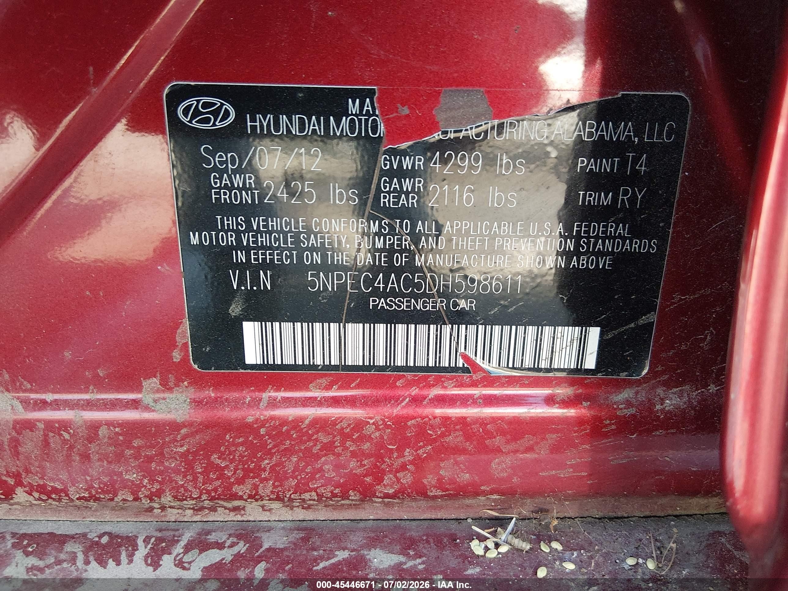2013 Hyundai Sonata Se Red vin: 5NPEC4AC5DH598611