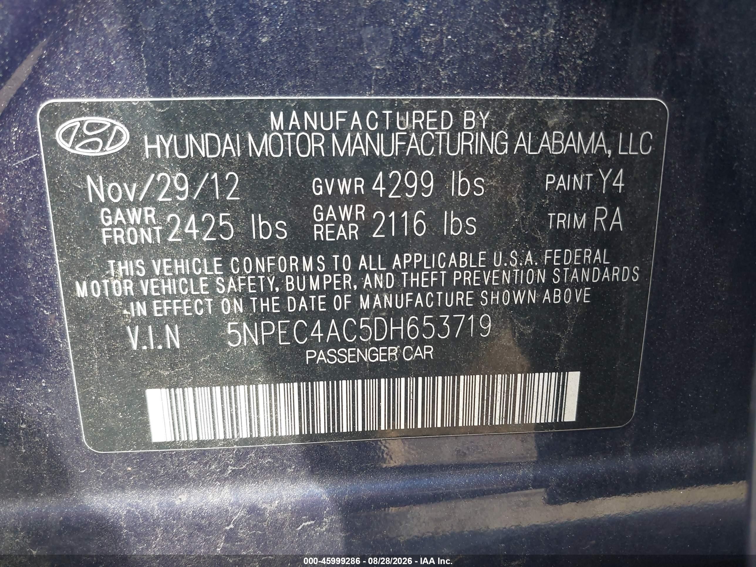 2013 Hyundai Sonata Limited Blue vin: 5NPEC4AC5DH653719