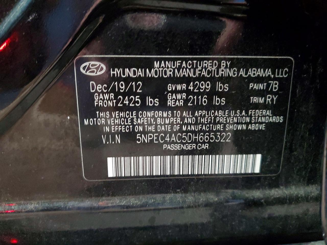 2013 Hyundai Sonata Limited Black vin: 5NPEC4AC5DH665322