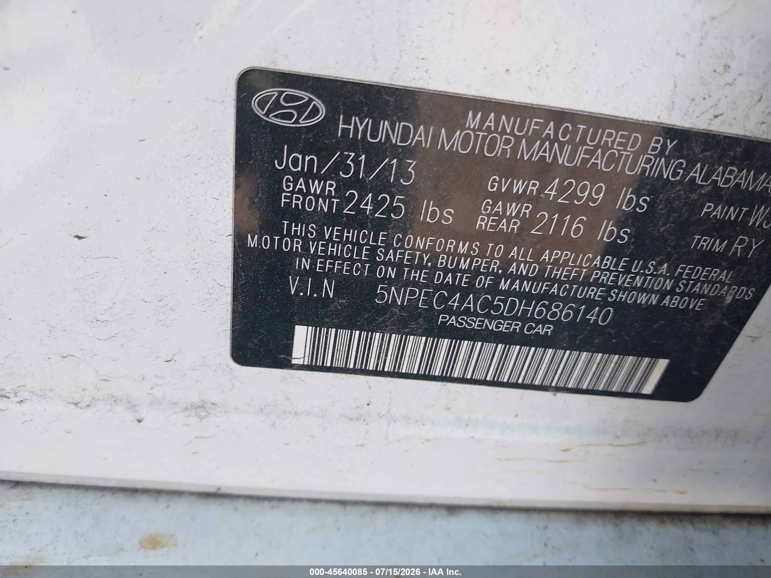 2013 Hyundai Sonata Se Белый vin: 5NPEC4AC5DH686140