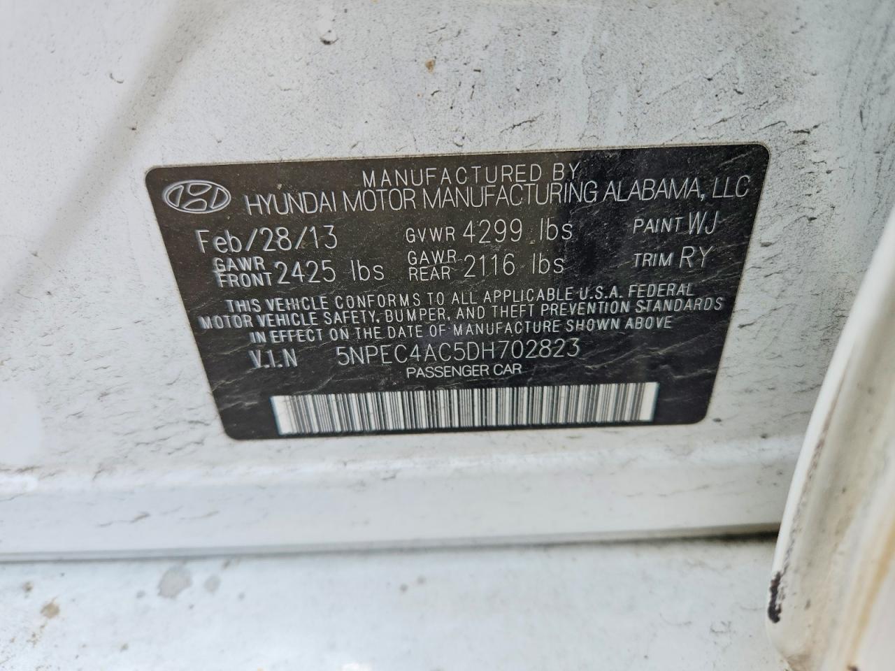 2013 Hyundai Sonata Se Белый vin: 5NPEC4AC5DH702823