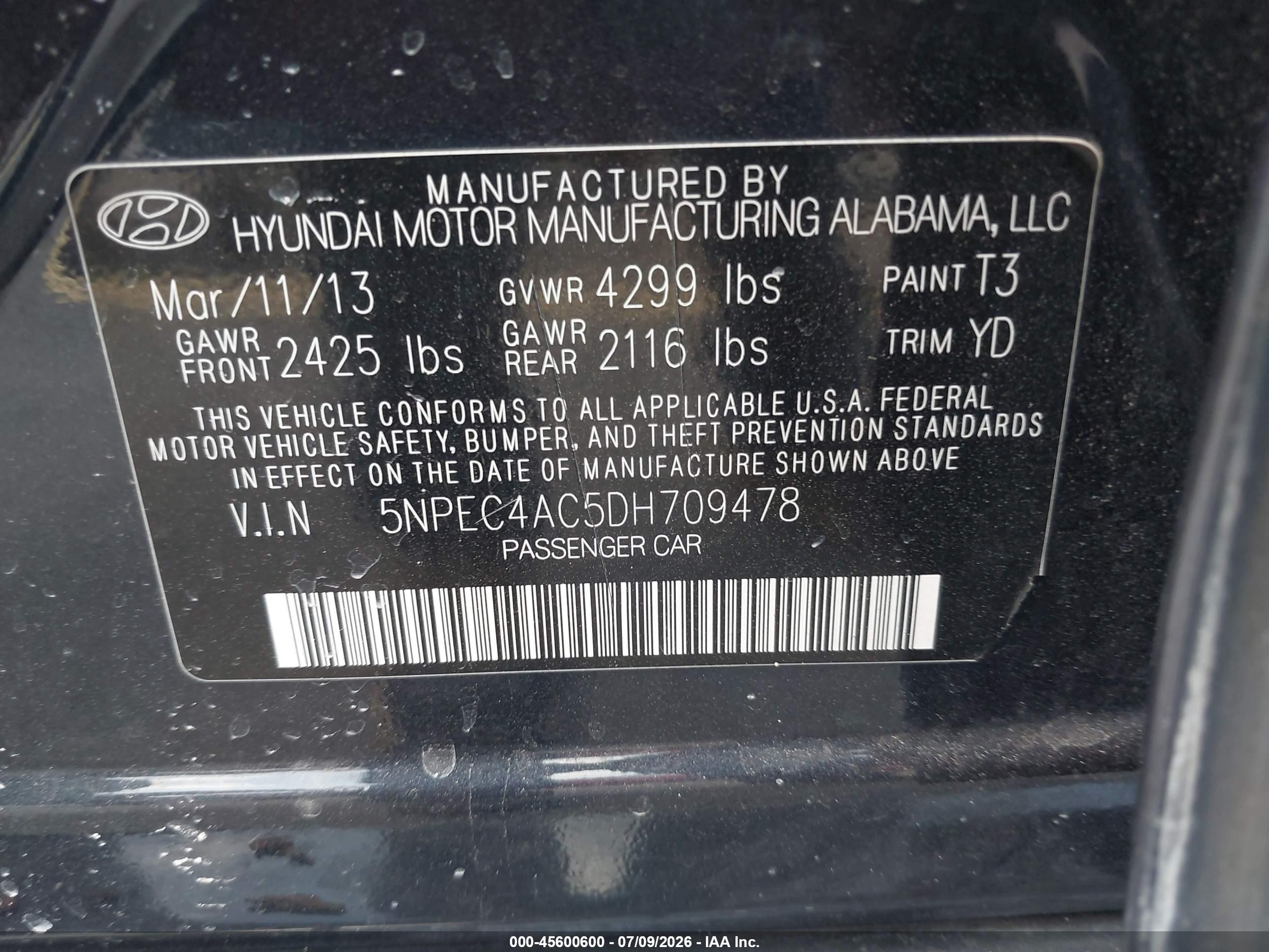 2013 Hyundai Sonata Limited Синий vin: 5NPEC4AC5DH709478