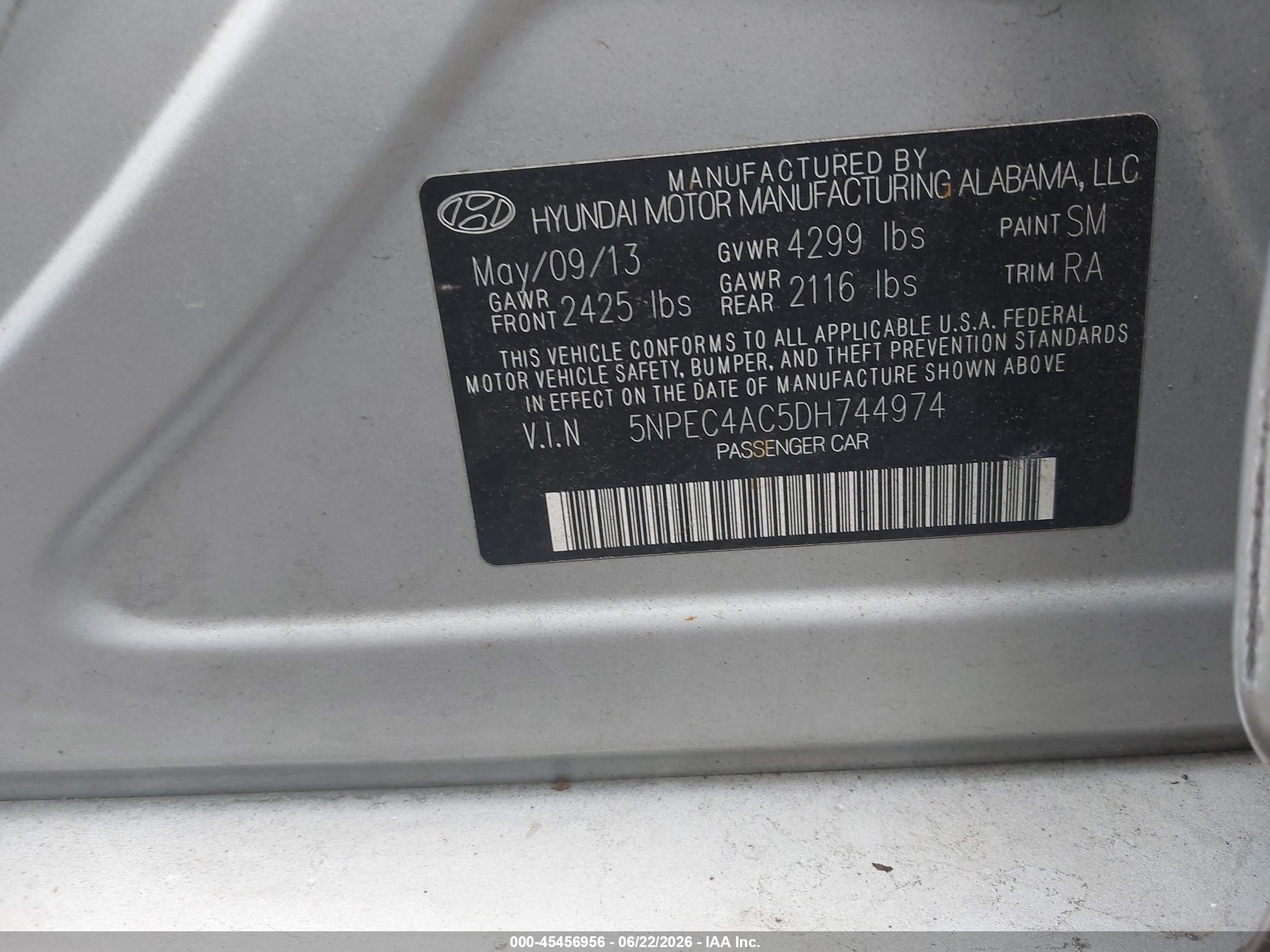 2013 Hyundai Sonata Se Silver vin: 5NPEC4AC5DH744974