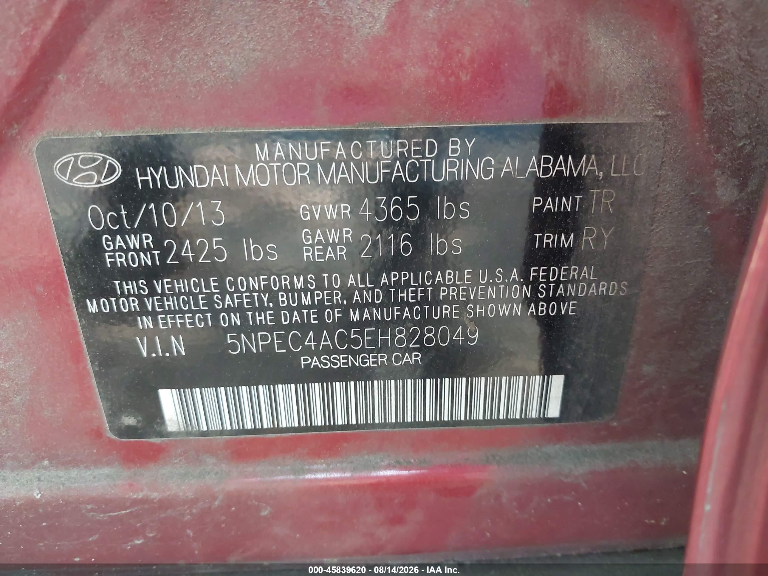 2014 Hyundai Sonata Se Red vin: 5NPEC4AC5EH828049