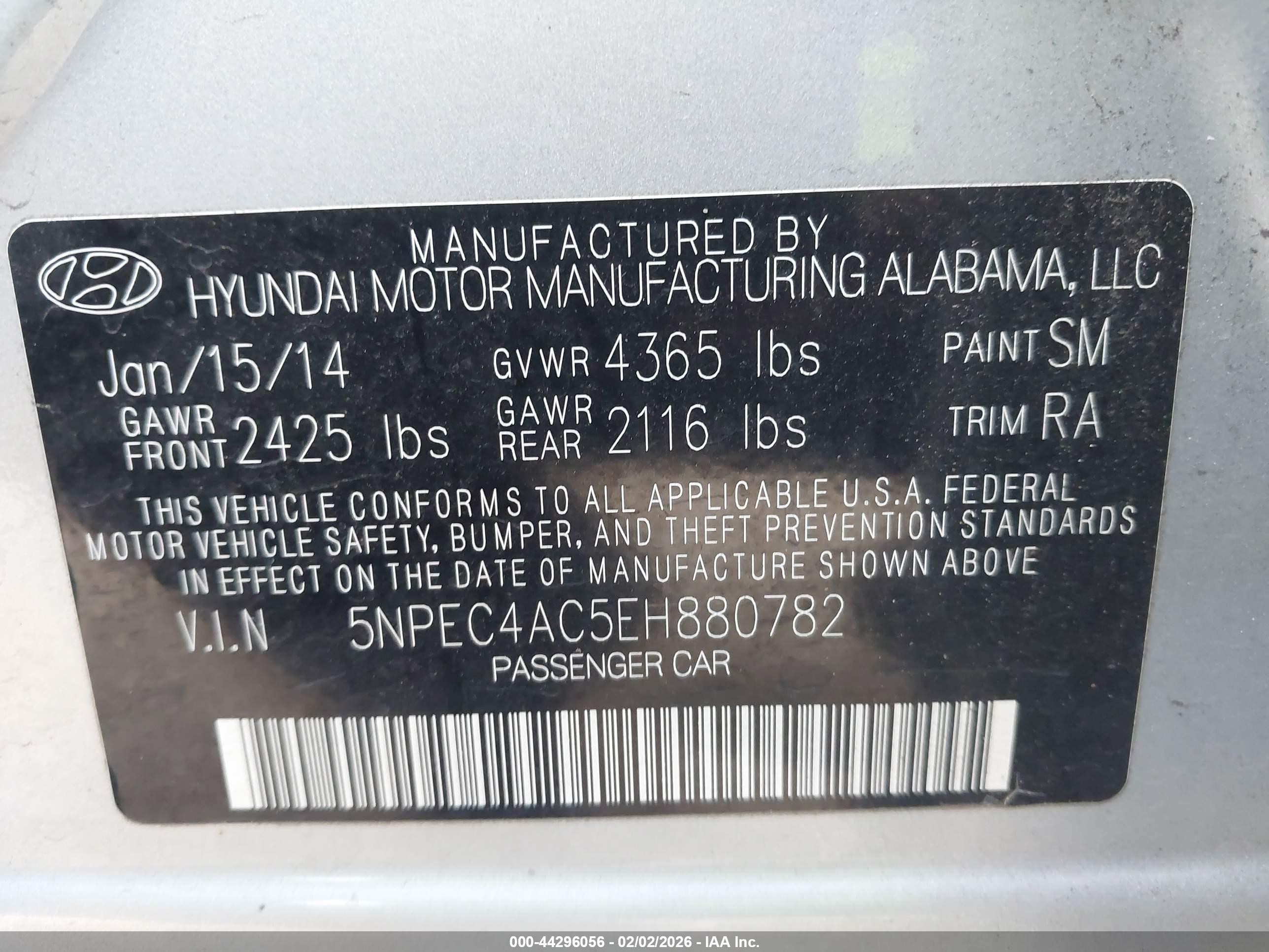 2014 Hyundai Sonata Se Silver vin: 5NPEC4AC5EH880782