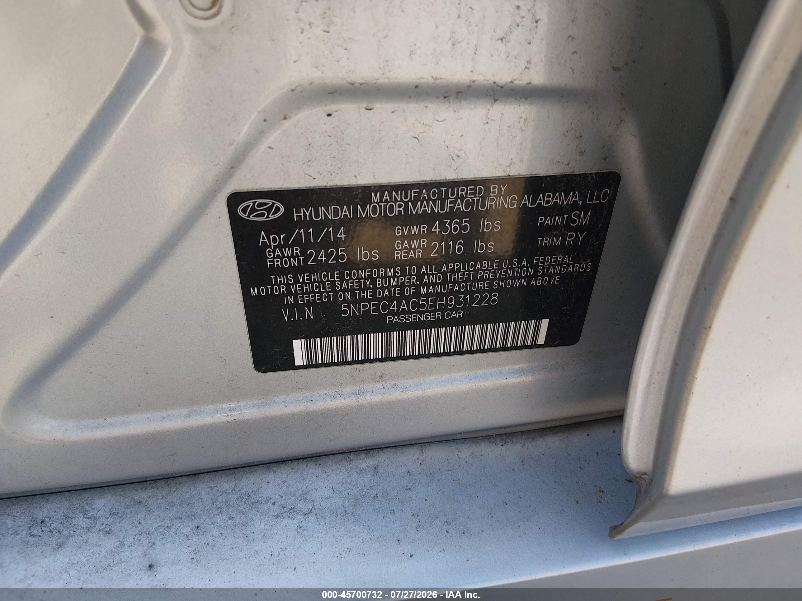 2014 Hyundai Sonata Limited Silver vin: 5NPEC4AC5EH931228