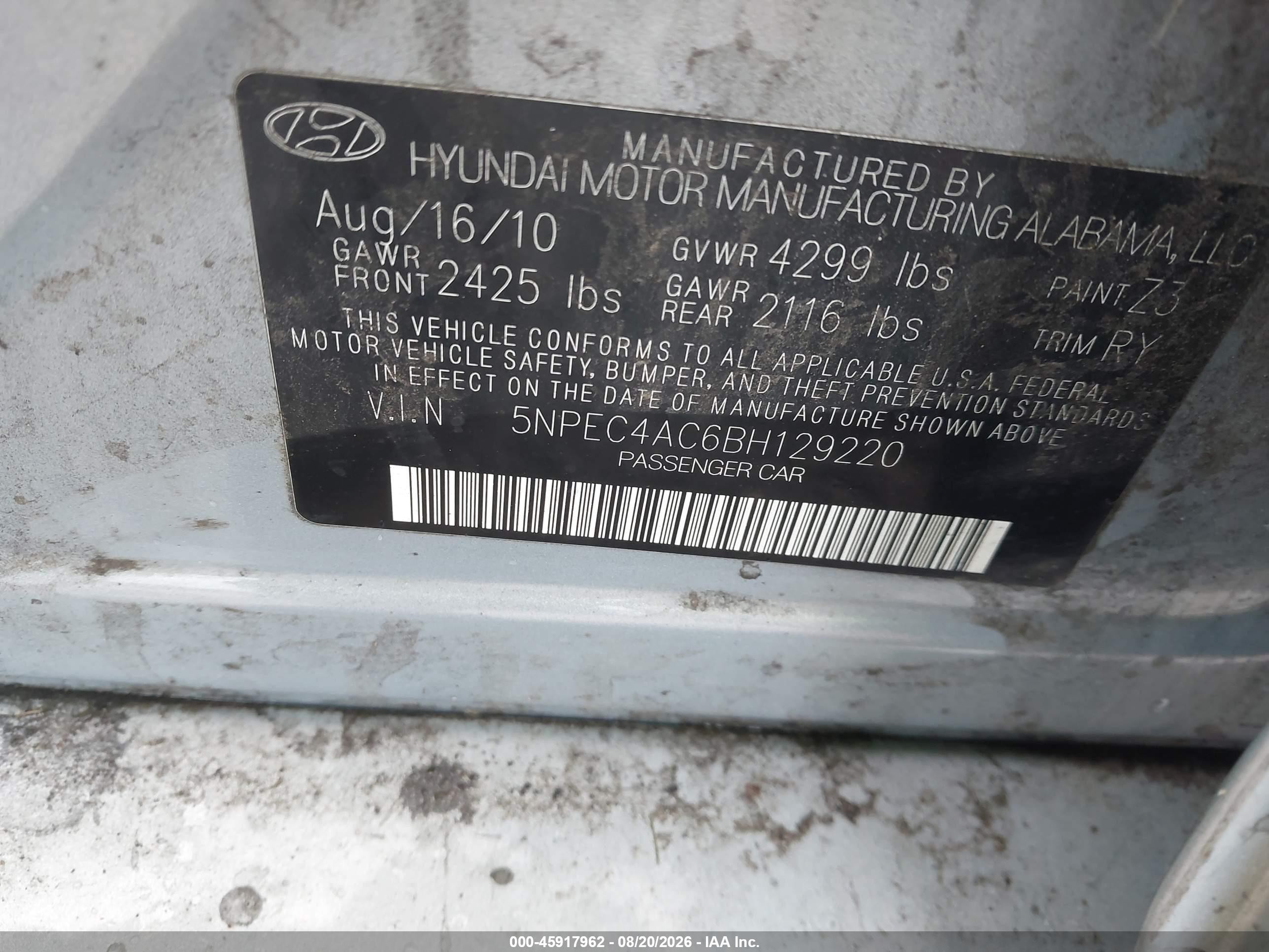 2011 Hyundai Sonata Se Light Blue vin: 5NPEC4AC6BH129220