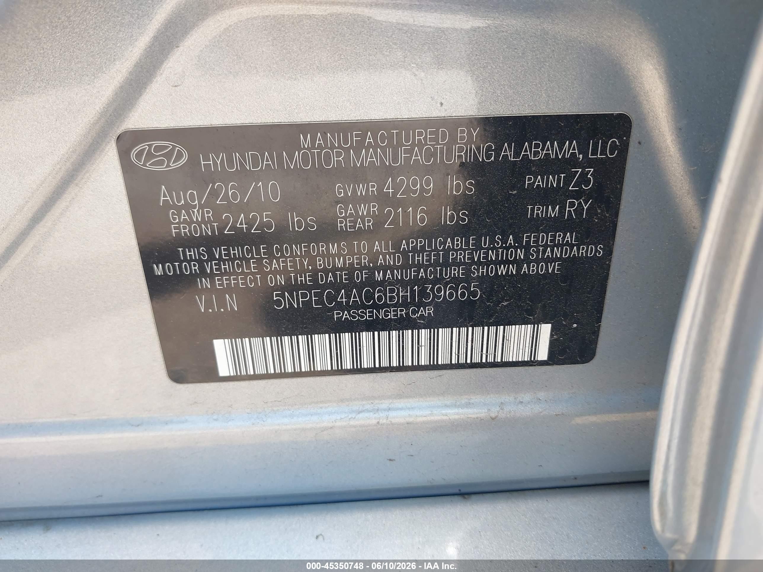 2011 Hyundai Sonata Se Blue vin: 5NPEC4AC6BH139665