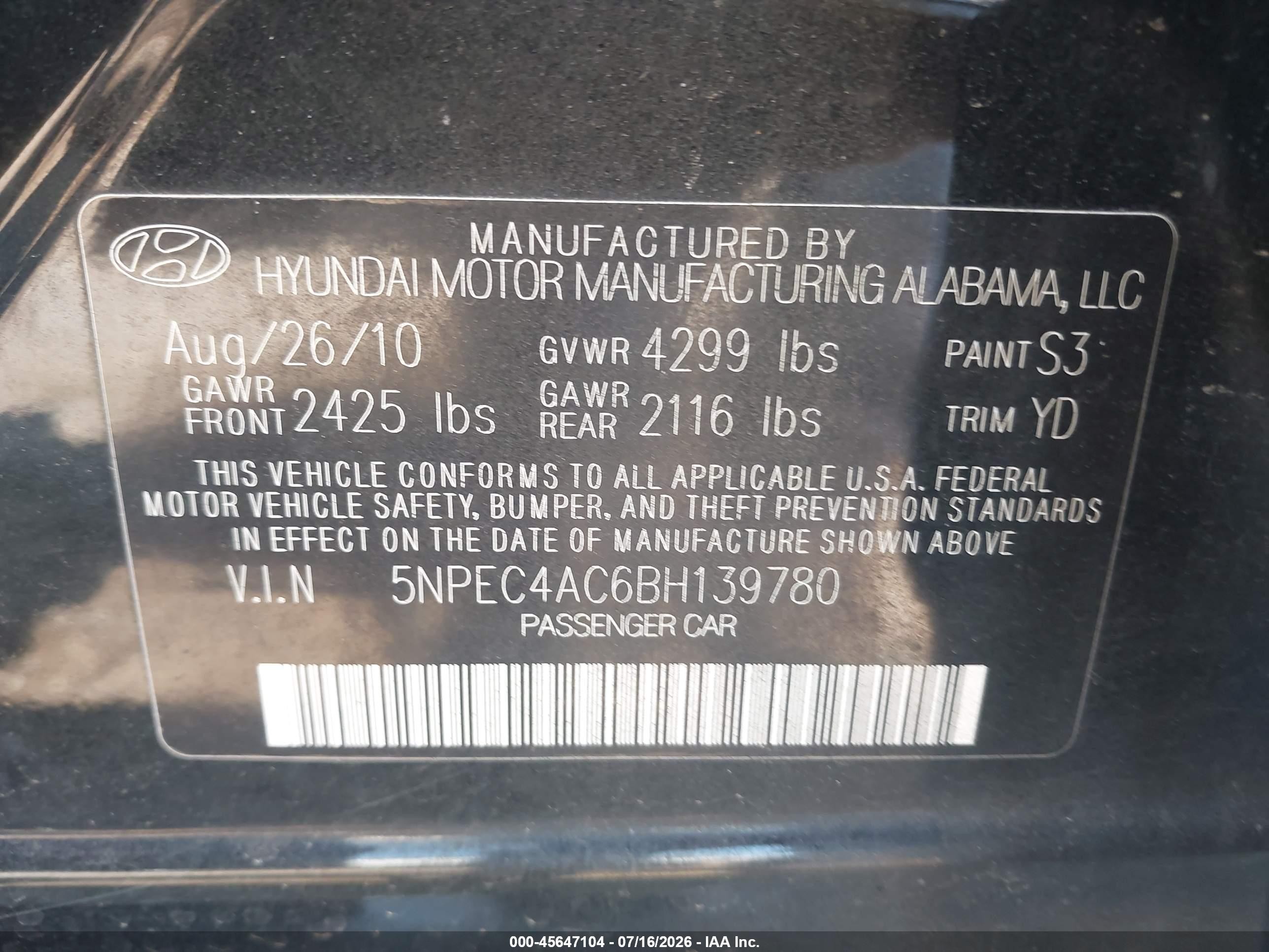 2011 Hyundai Sonata Limited Black vin: 5NPEC4AC6BH139780
